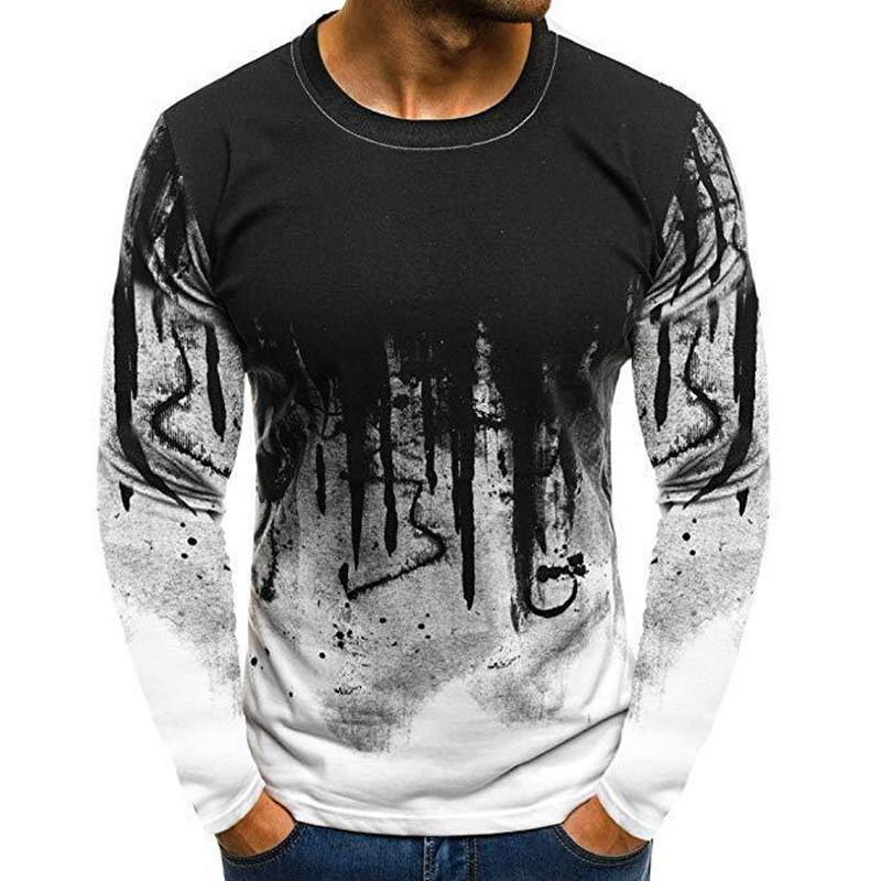 Muzi clothing Tie-dye 3D-geprinte heren T-shirts met lange mouwen Street Ronde hals Lente Herfst Grote maten Tops Persoonlijkheid Print Gothic Casual T-shirts