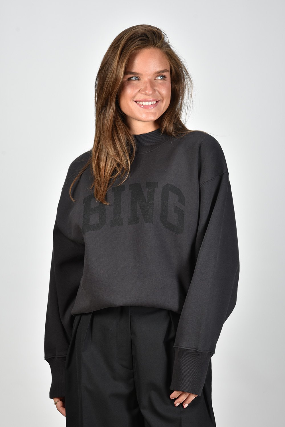 Anine Bing oversized sweater Bradie met hoge nek zwart