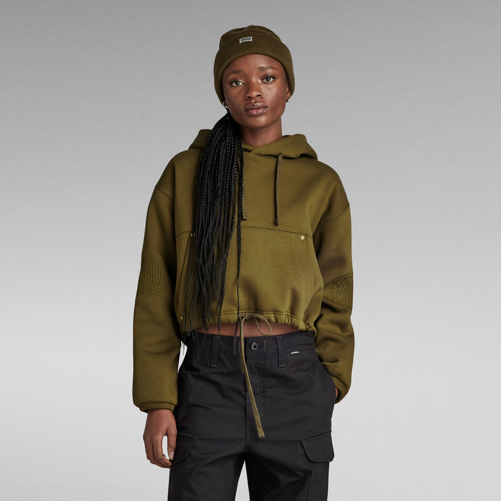 G-Star RAW Sleeve Graphic Cropped Loose Hoodie - Groen - Dames