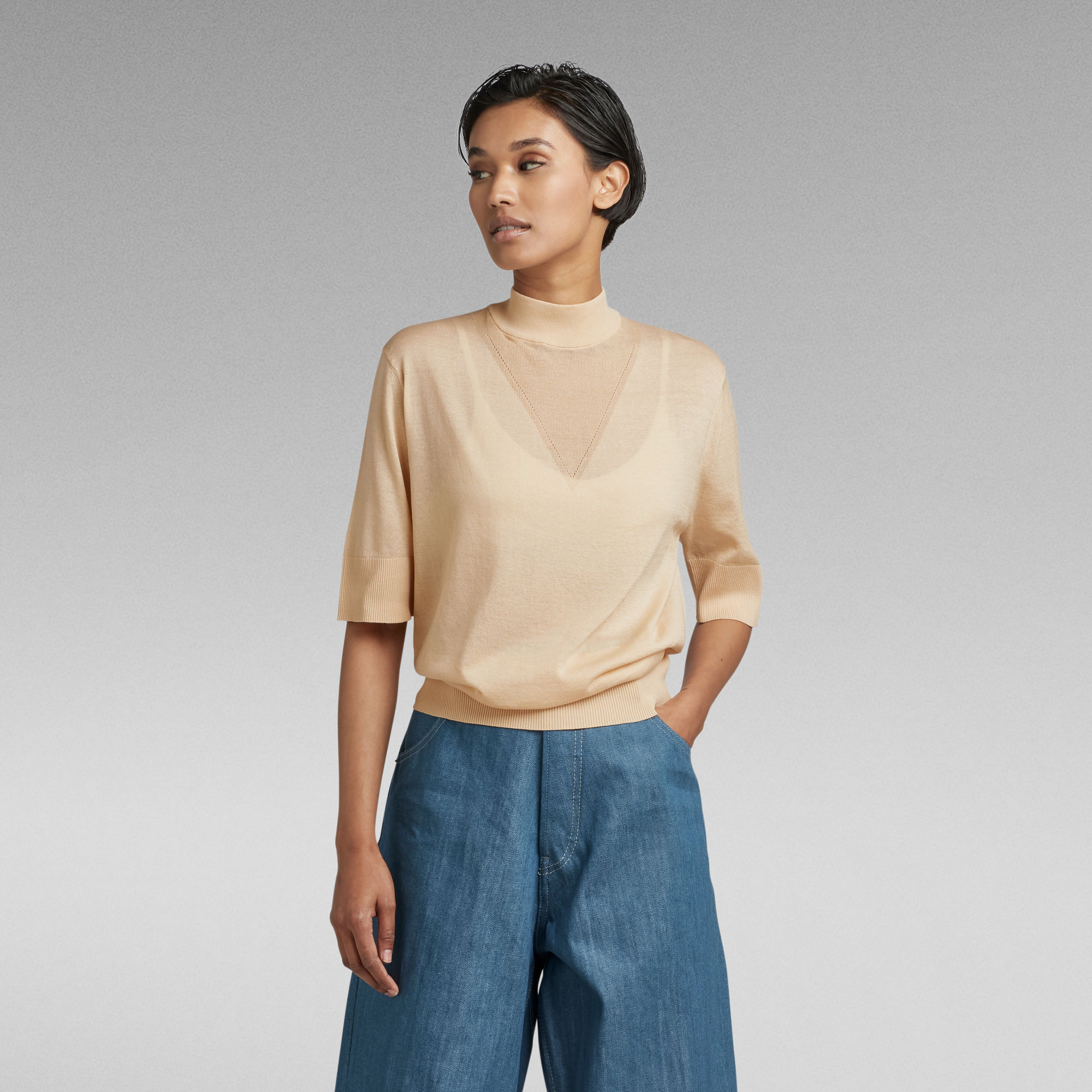 G-Star RAW Gebreide Trui Core Mock Neck - Beige - Dames