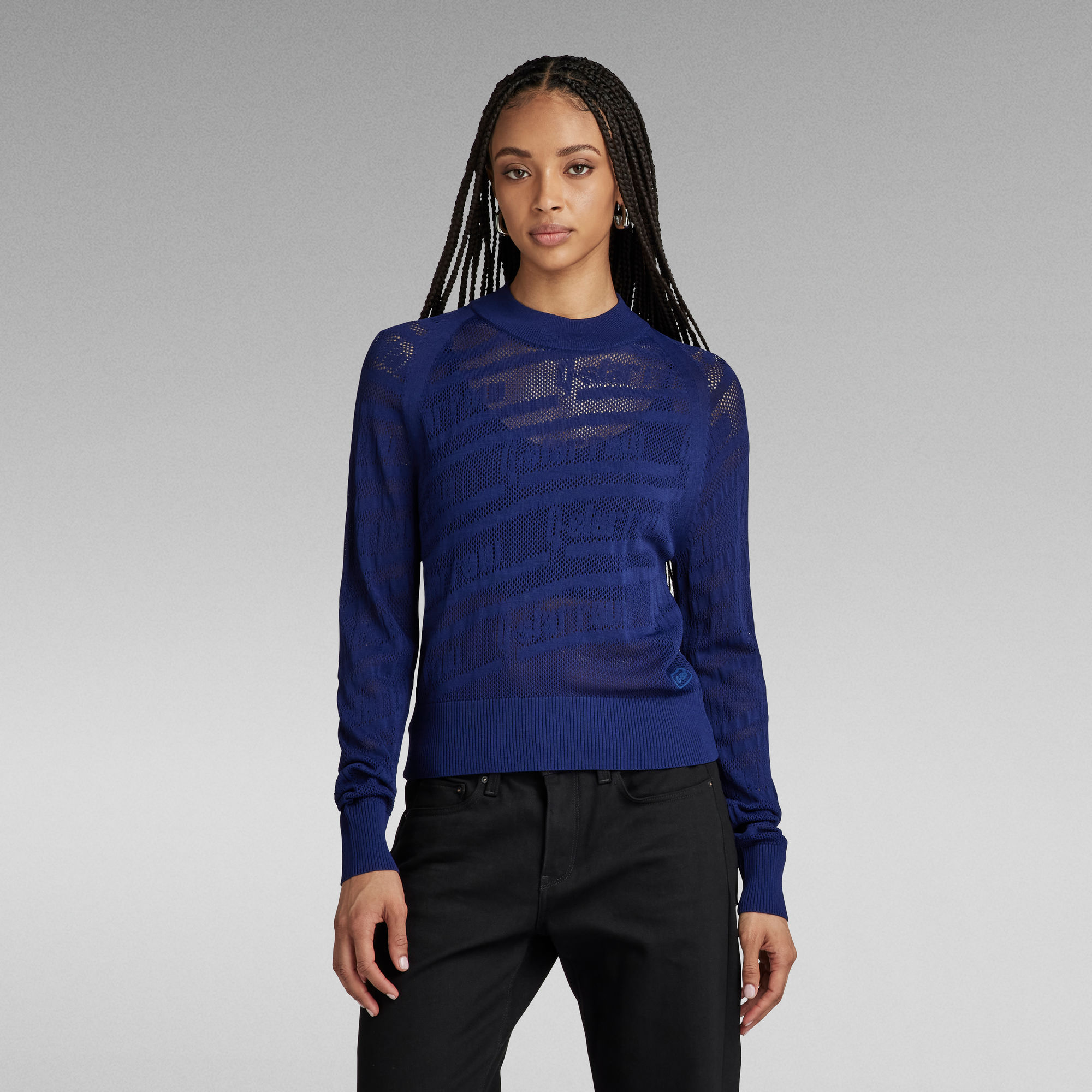 G-Star RAW Pointelle Text Gebreide Trui - Midden blauw - Dames