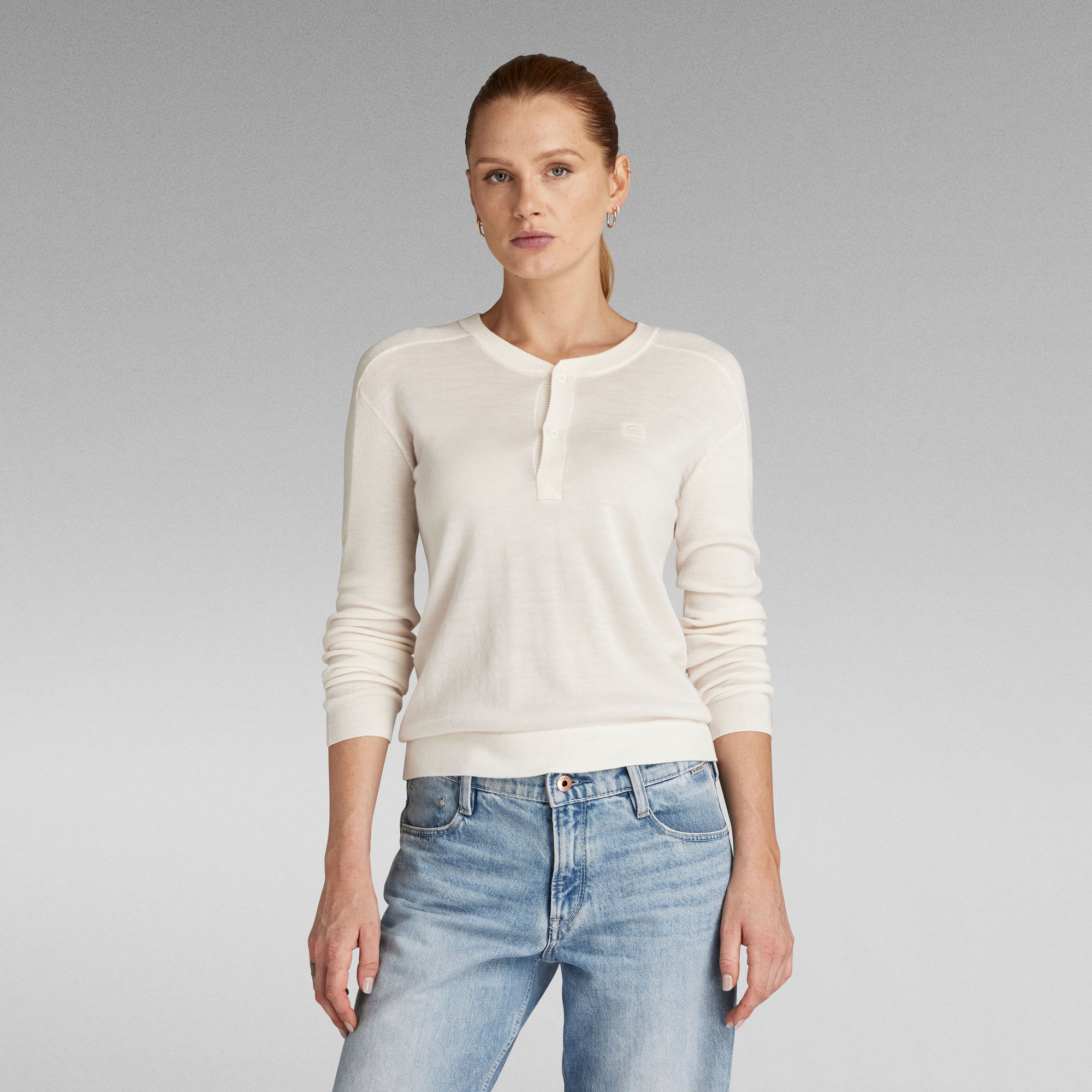 G-Star RAW Core Henley Gebreide Trui - Beige - Dames