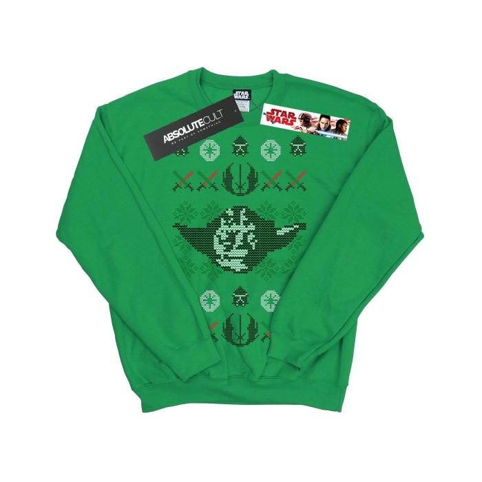 Star Wars Mens Christmas Yoda Head Fair Isle Sweatshirt