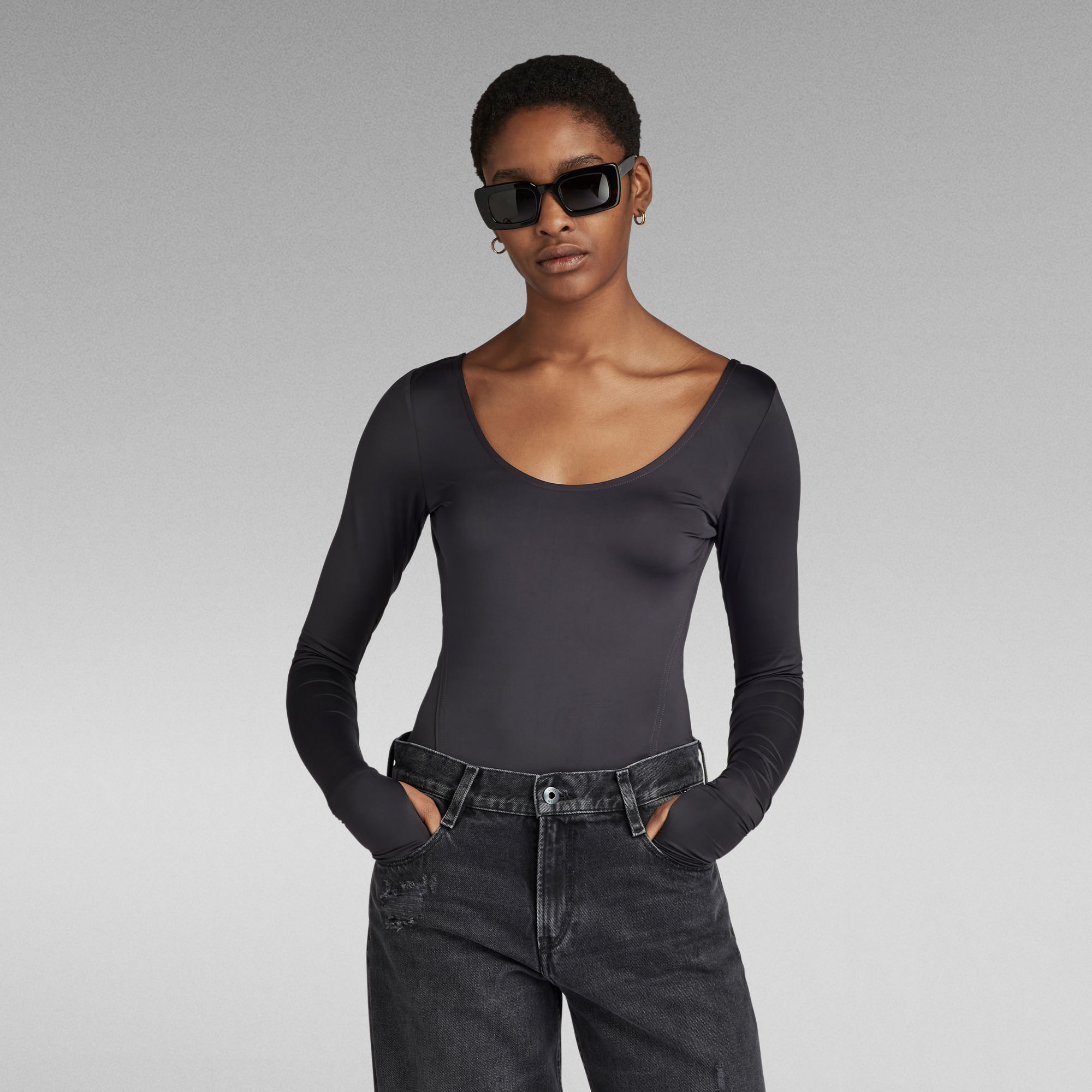 G-Star RAW Deep Scoop Slim Body Top - Grijs - Dames