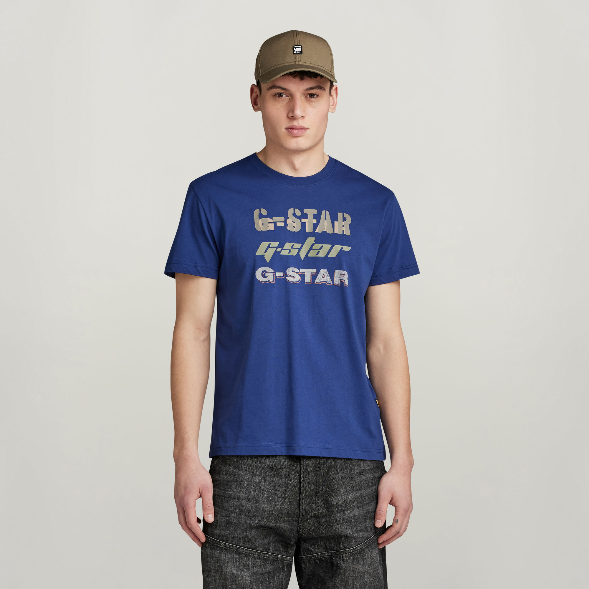 G-Star RAW Triple Logo Graphic T-Shirt - Midden blauw - Heren