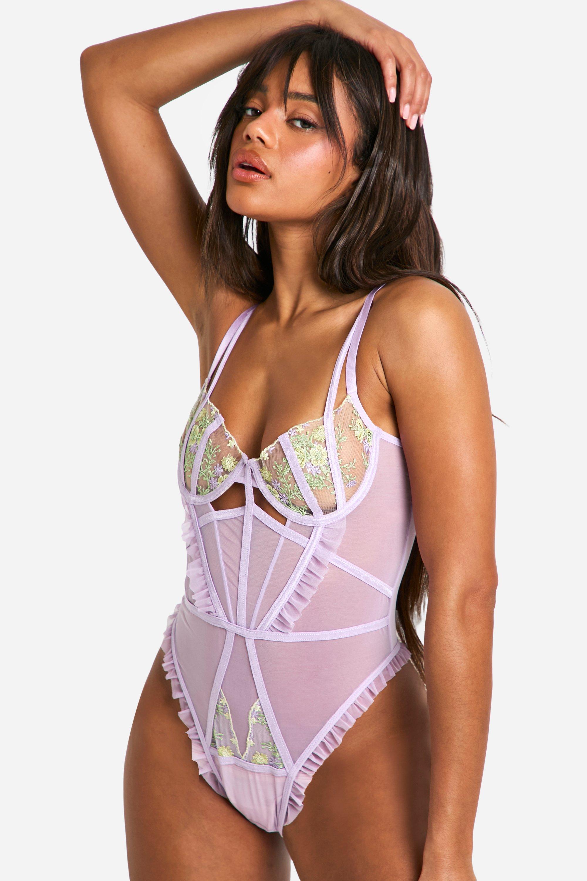 Boohoo Lila Bloemen One Piece, Lilac