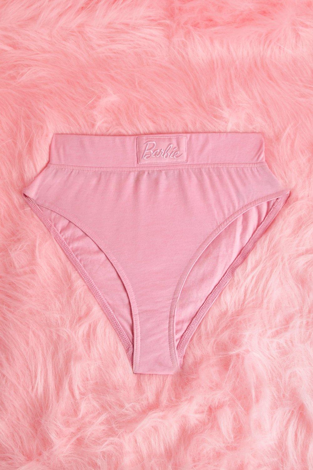 Boohoo Barbie Slip Met Hoge Taille En Label, Baby Pink