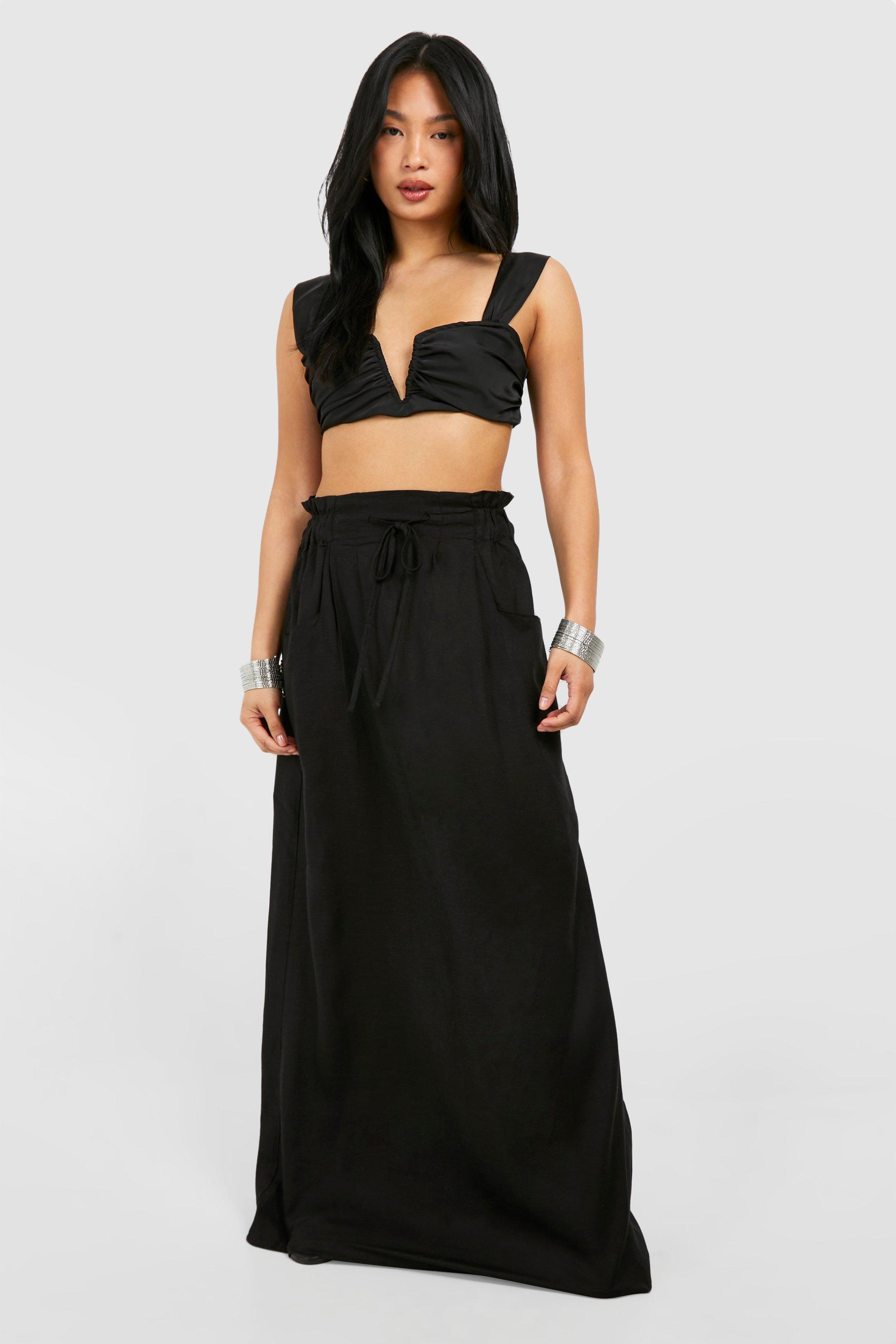 Boohoo Petite Maxi Rok Met Touwtjes, Black