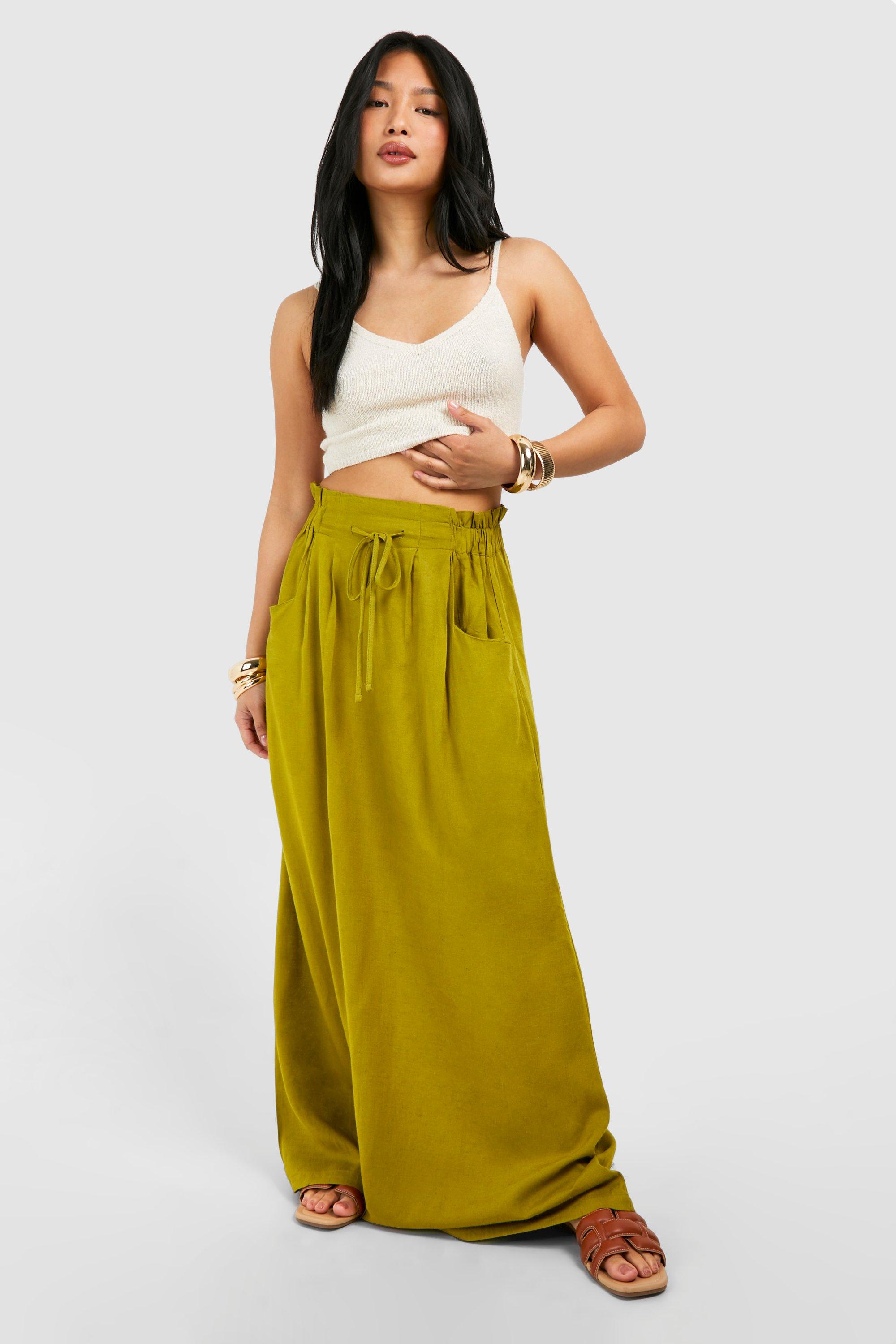 Boohoo Petite Maxi Rok Met Touwtjes, Khaki