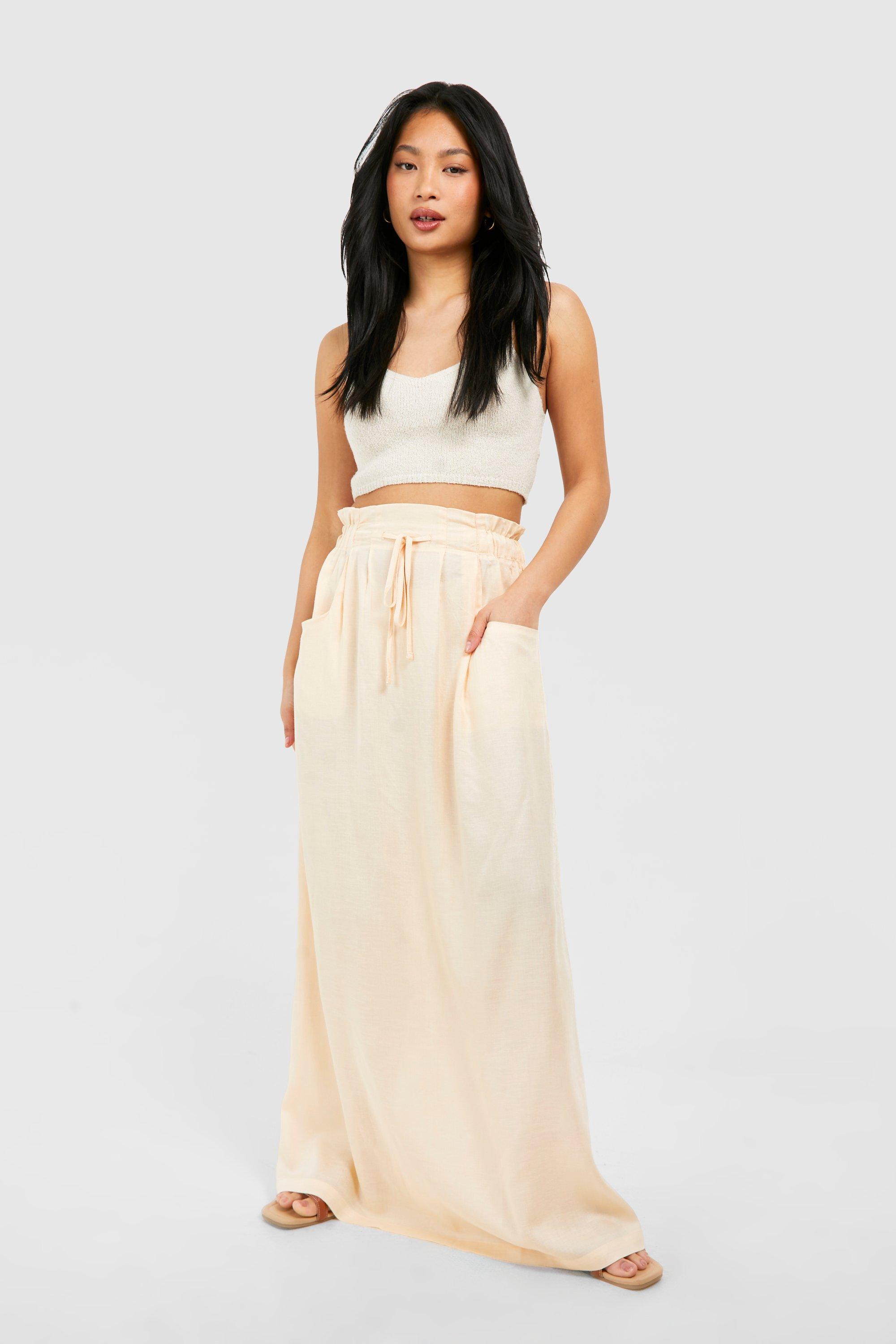 Boohoo Petite Maxi Rok Met Touwtjes, Stone