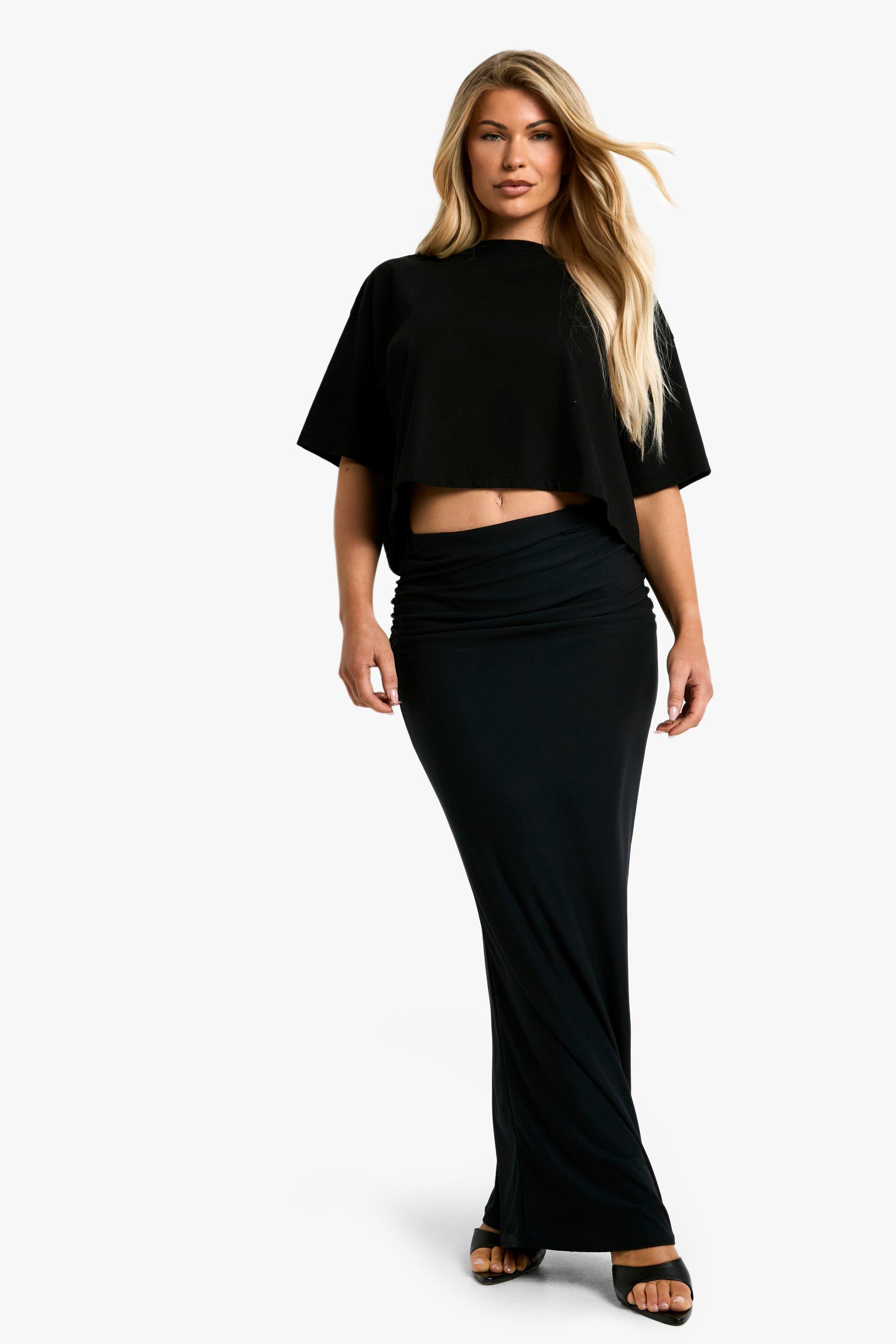 Boohoo Super Zachte Maxi Rok Met Geplooide Taille, Black