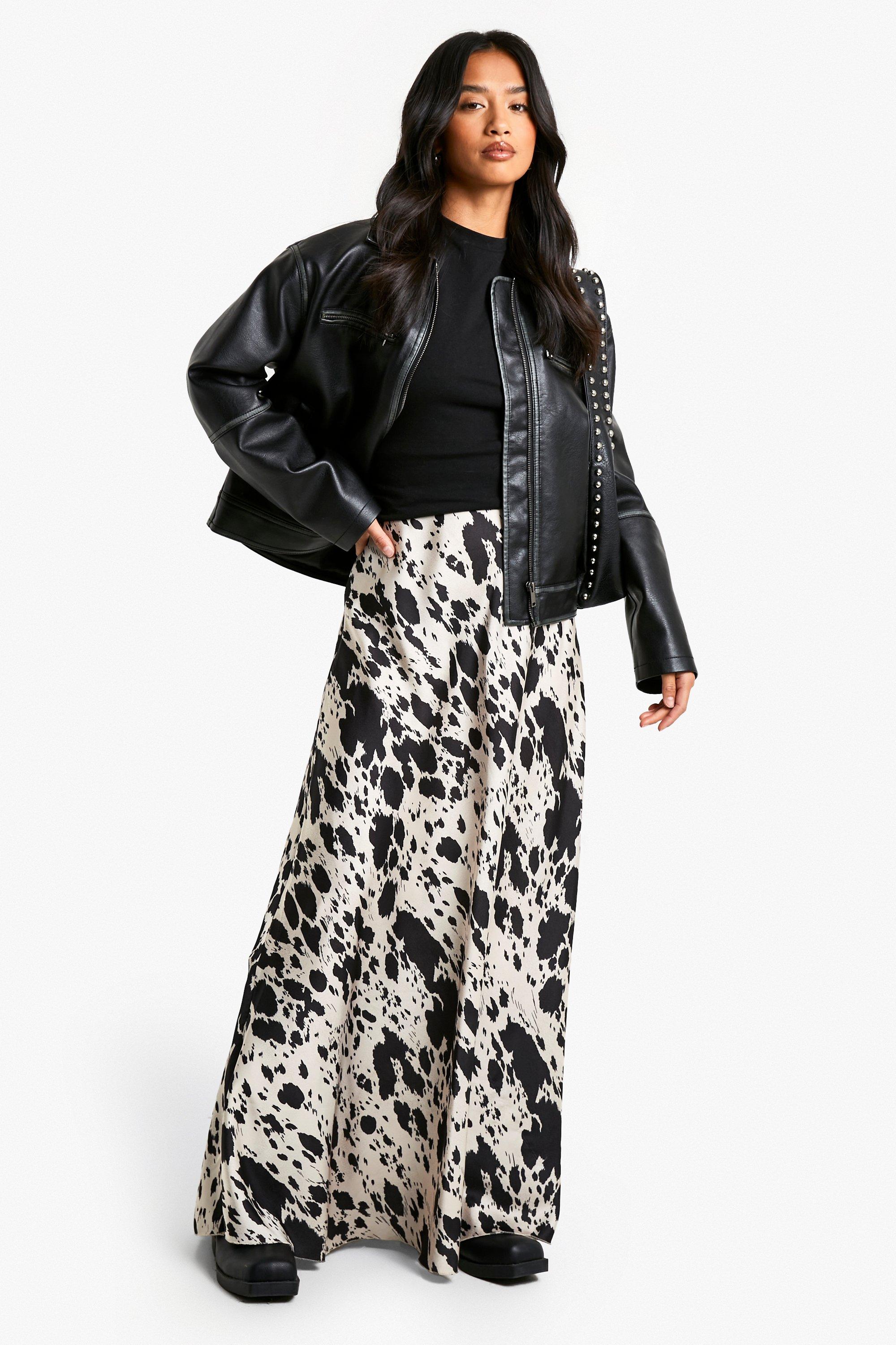 Boohoo Petite Satijnen Koeienprint Maxi Rok, Animal