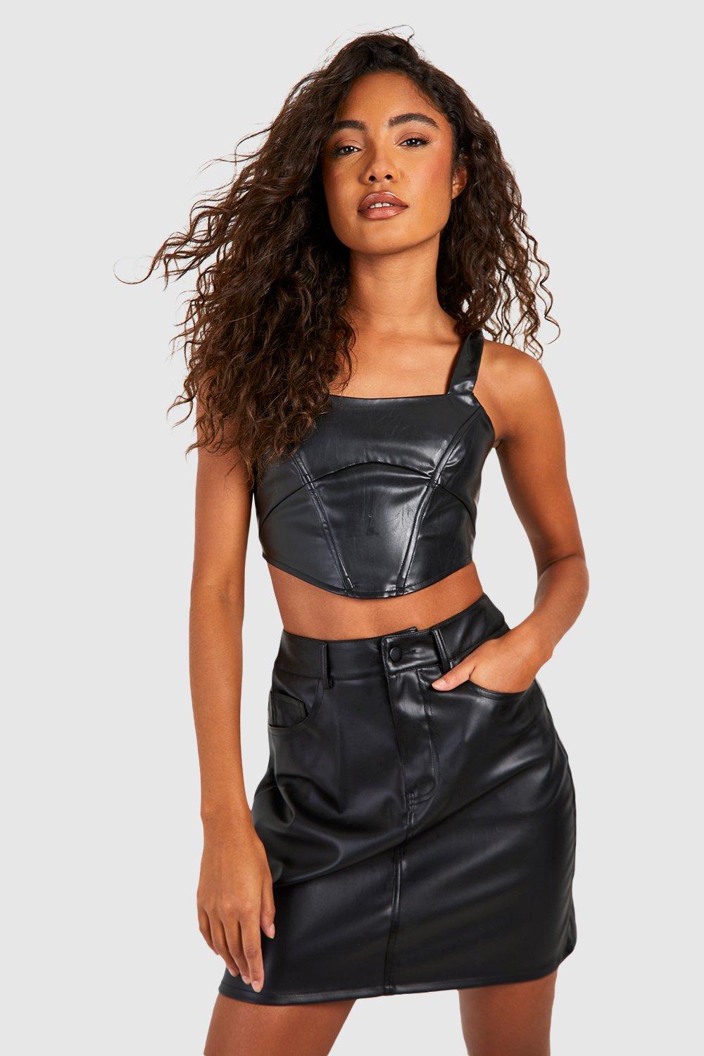 Boohoo Tall Nepleren High Waist Mini Rokje, Black