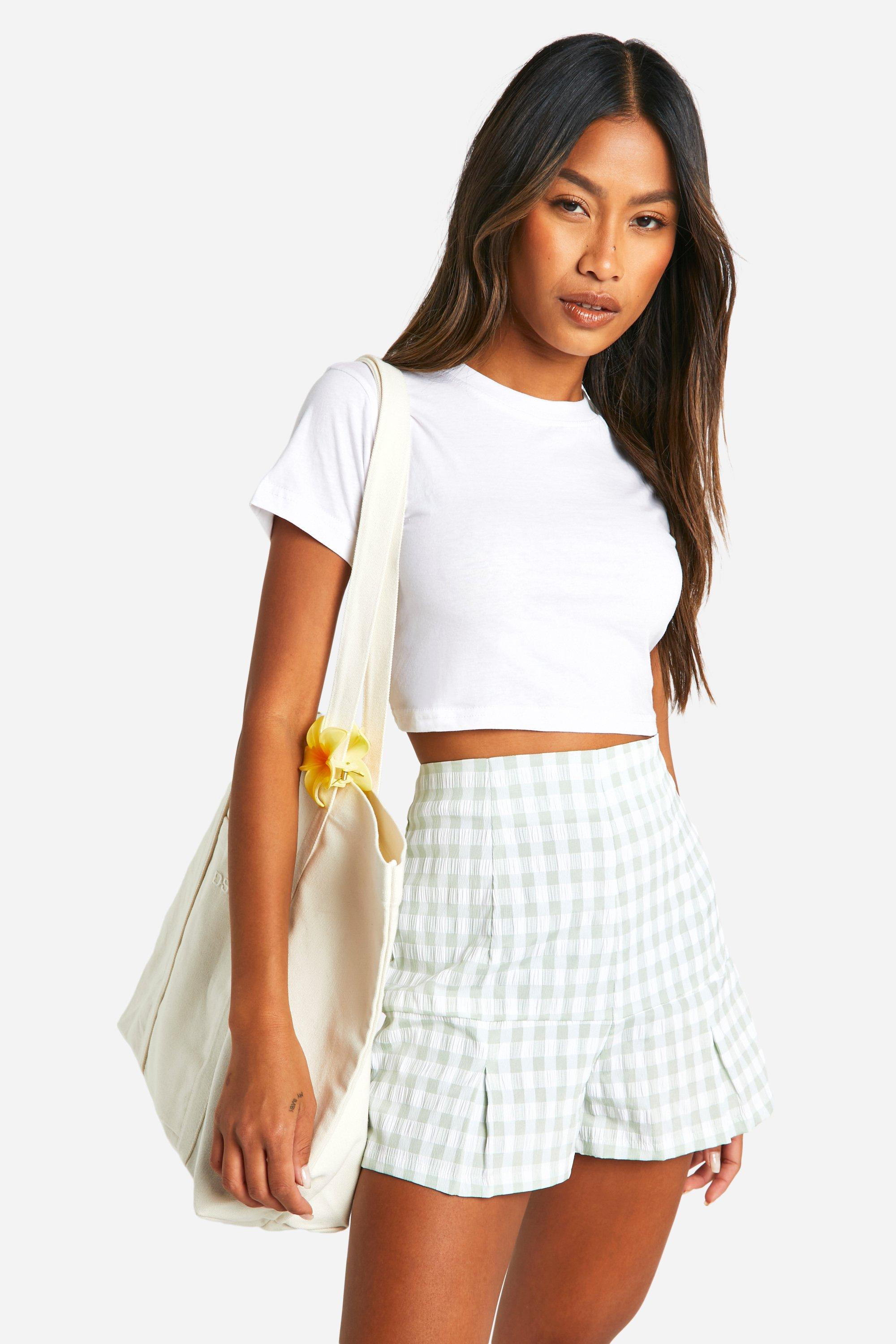 Boohoo Gekreukeld Geplooid Gingham Mini Rokje, Sage