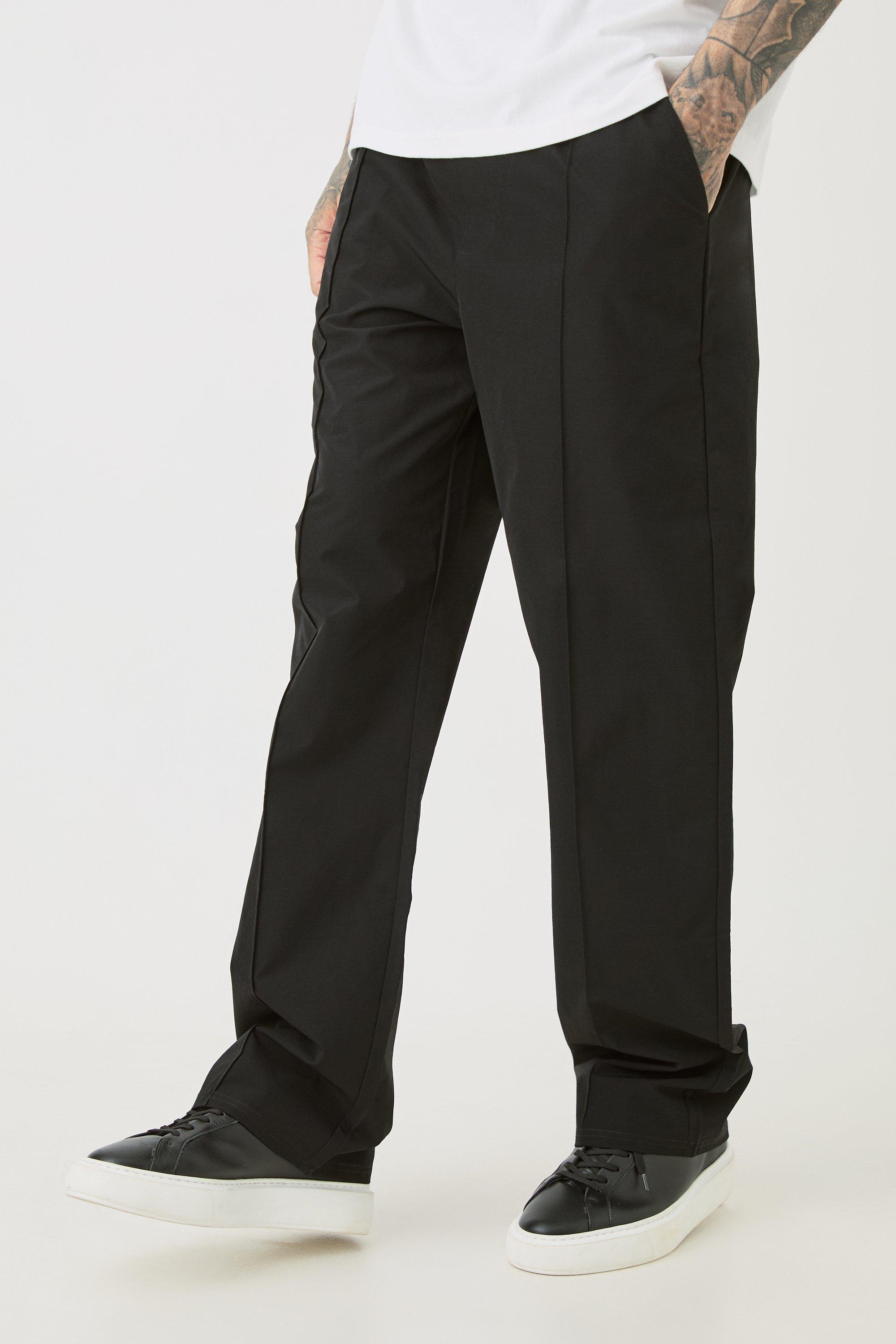 Boohoo Tall Lichte Elastische Stretch Tech Baggy Broek Met Biezen, Black