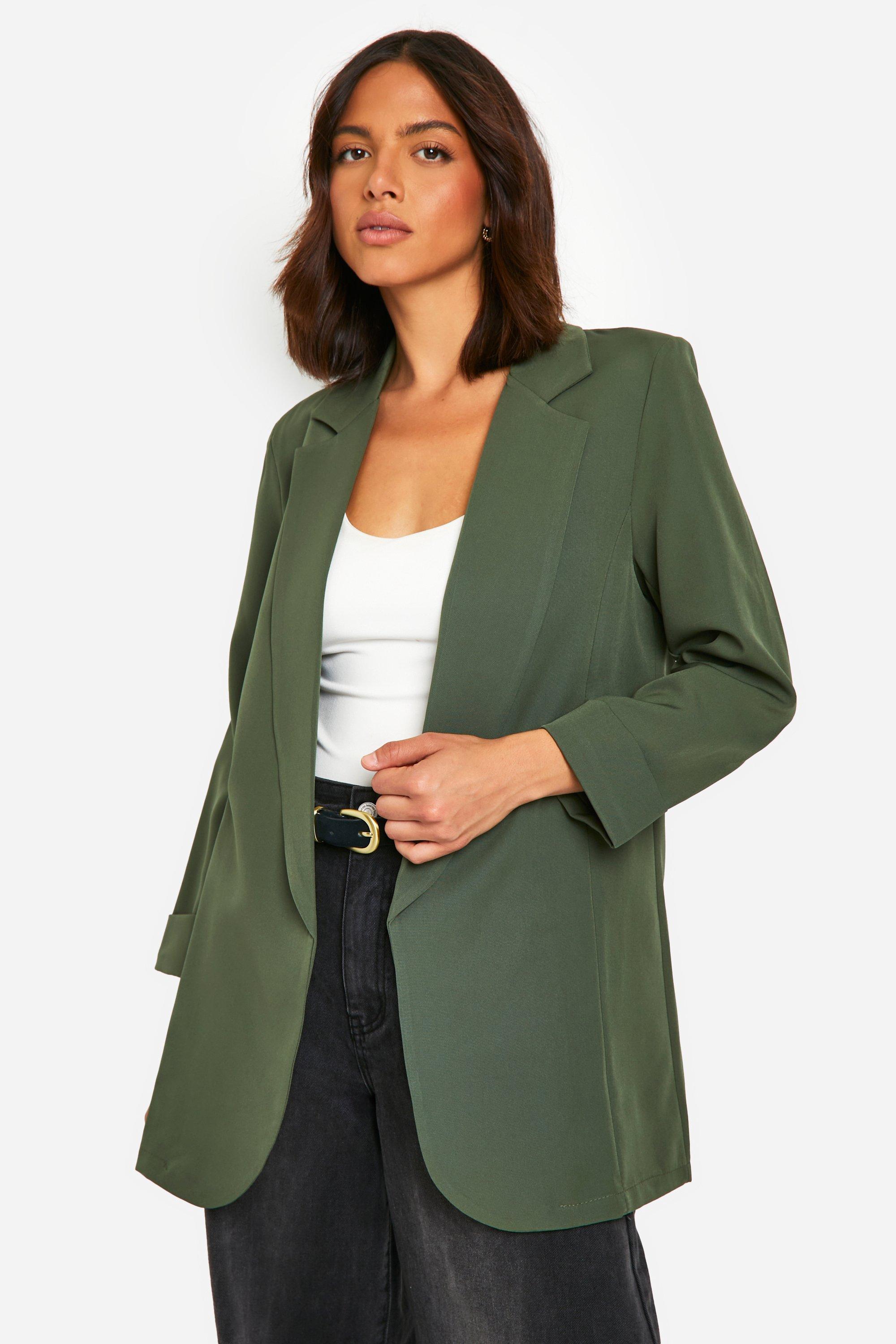 Boohoo Basic Geweven Baggy Blazer Met Omgeslagen Mouwen, Khaki