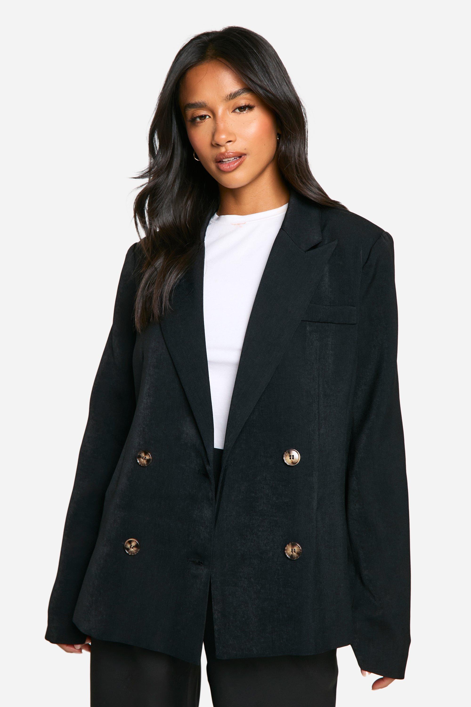 Boohoo Petite Blazer Met Dubbele Knopen, Black