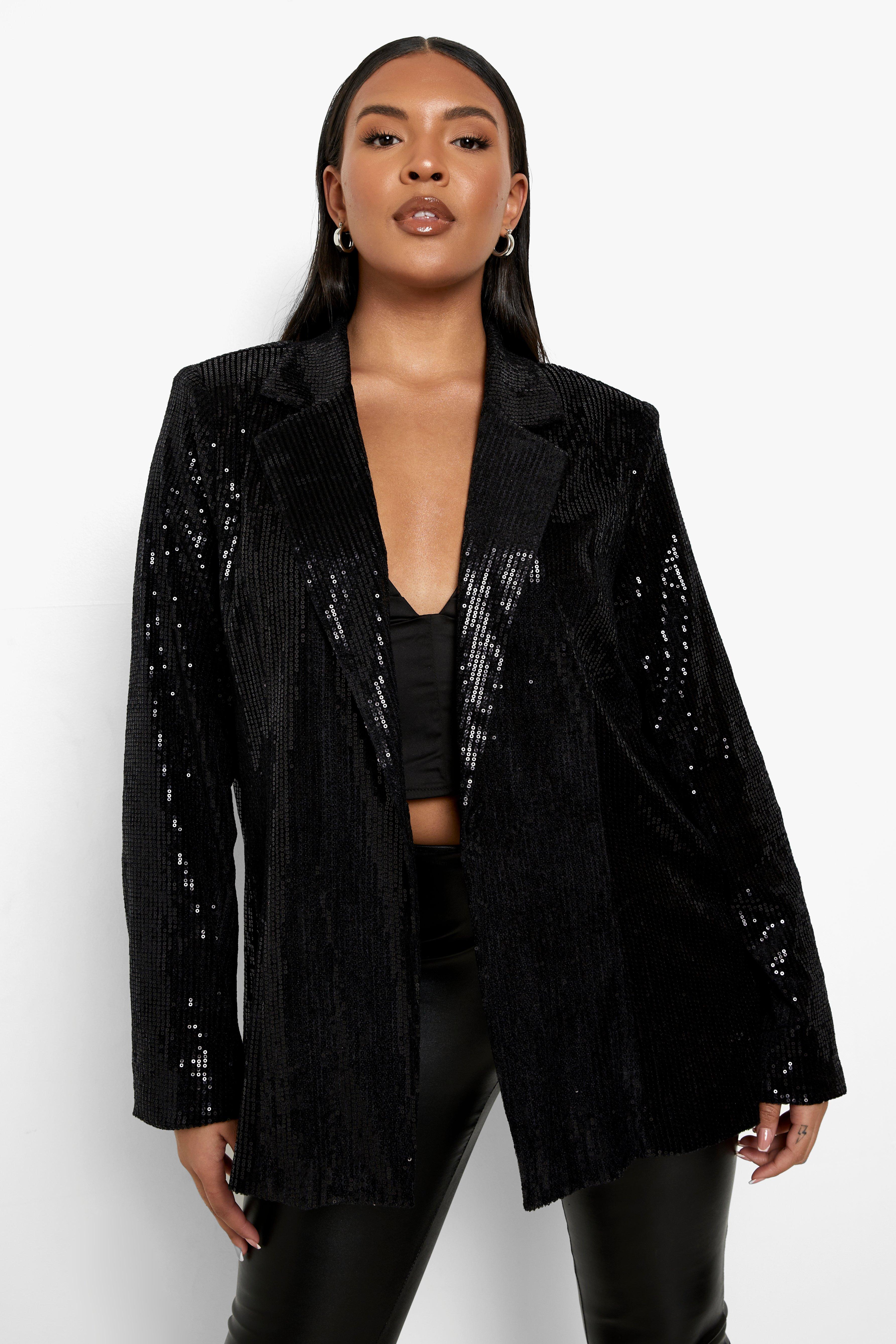 Boohoo Plus Blazer Met Pailletten, Black