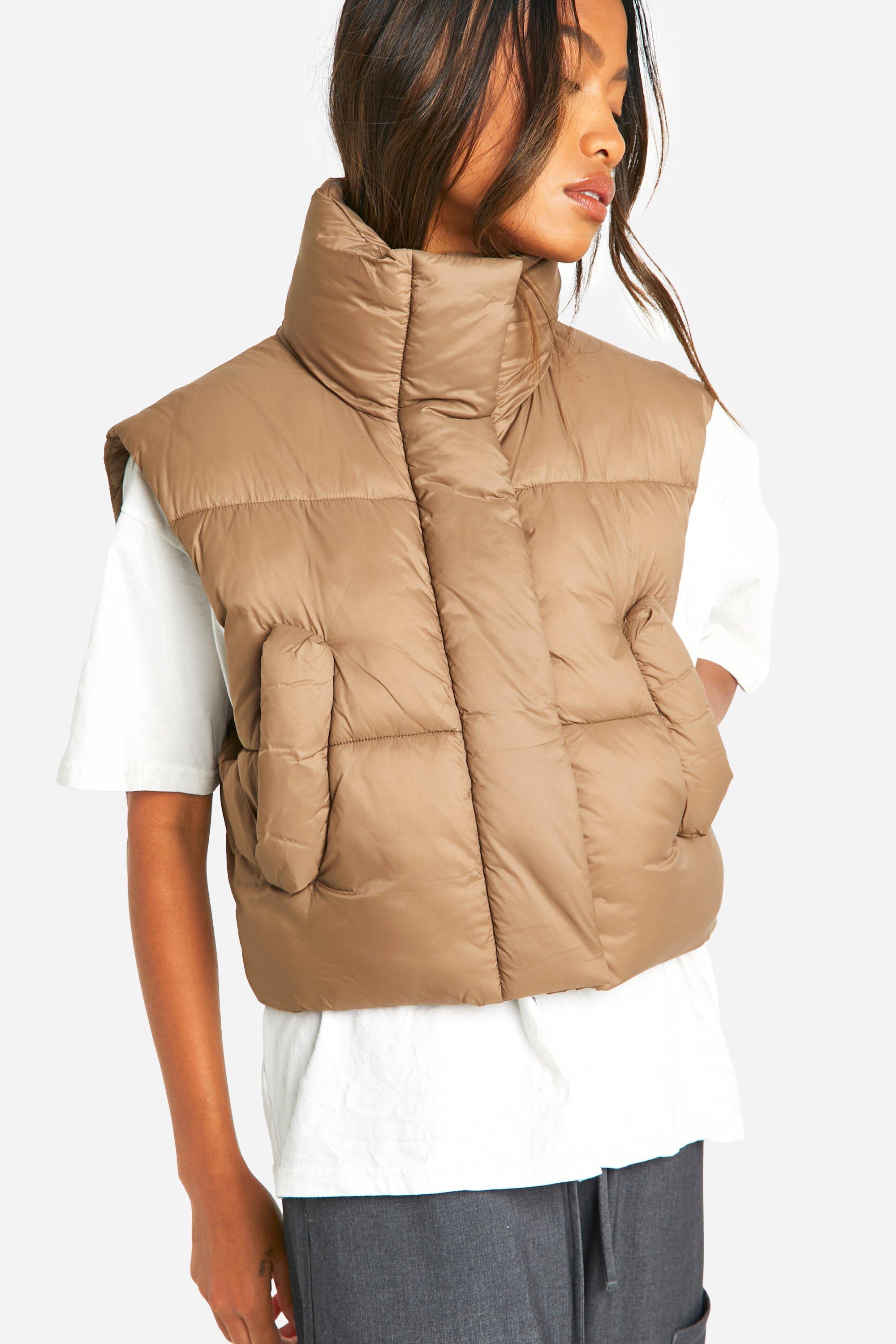 Boohoo Korte Gewatteerde Bodywarmer, Mushroom