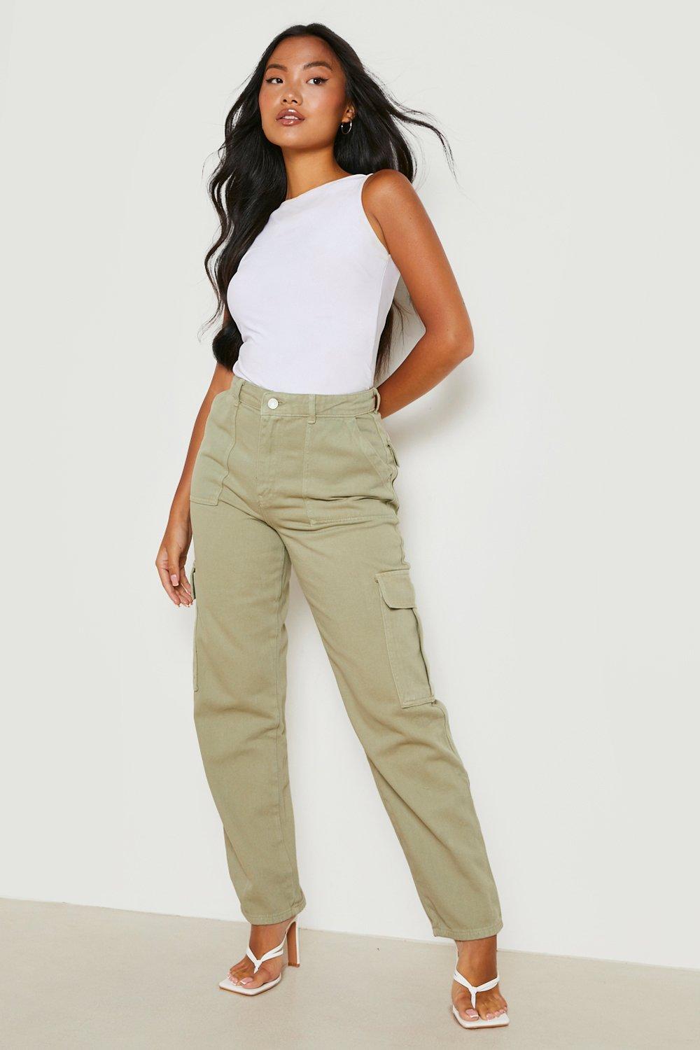 Boohoo Petite Baggy Cargo Jeans, Khaki