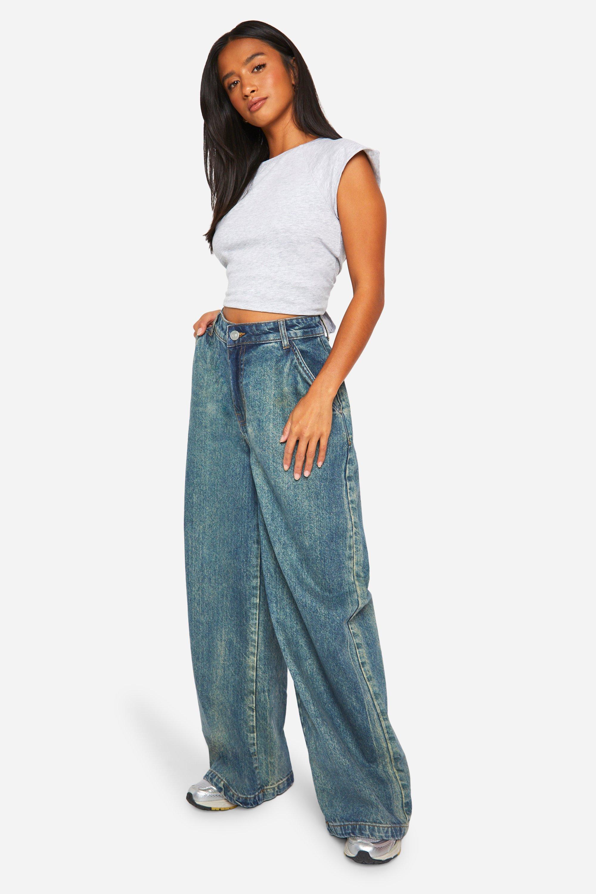 Boohoo Petite Vintage Wash Wide Leg Jeans, Vintage Wash