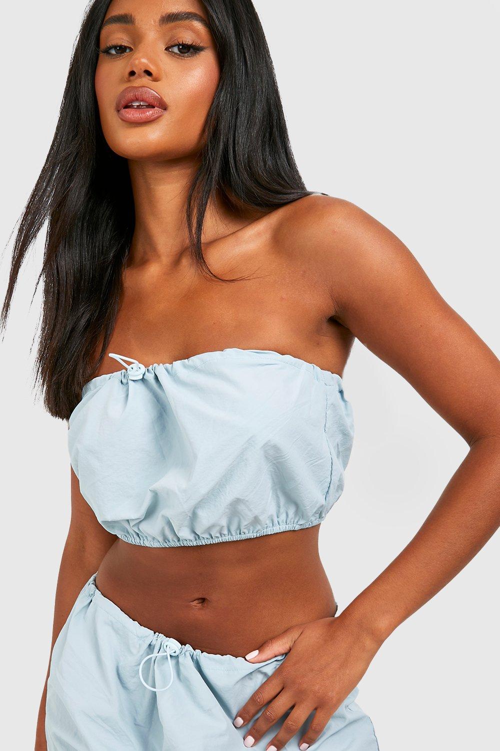 Boohoo Parachute Cargo Bandeau Top Met Touwtjes, Dusty Blue