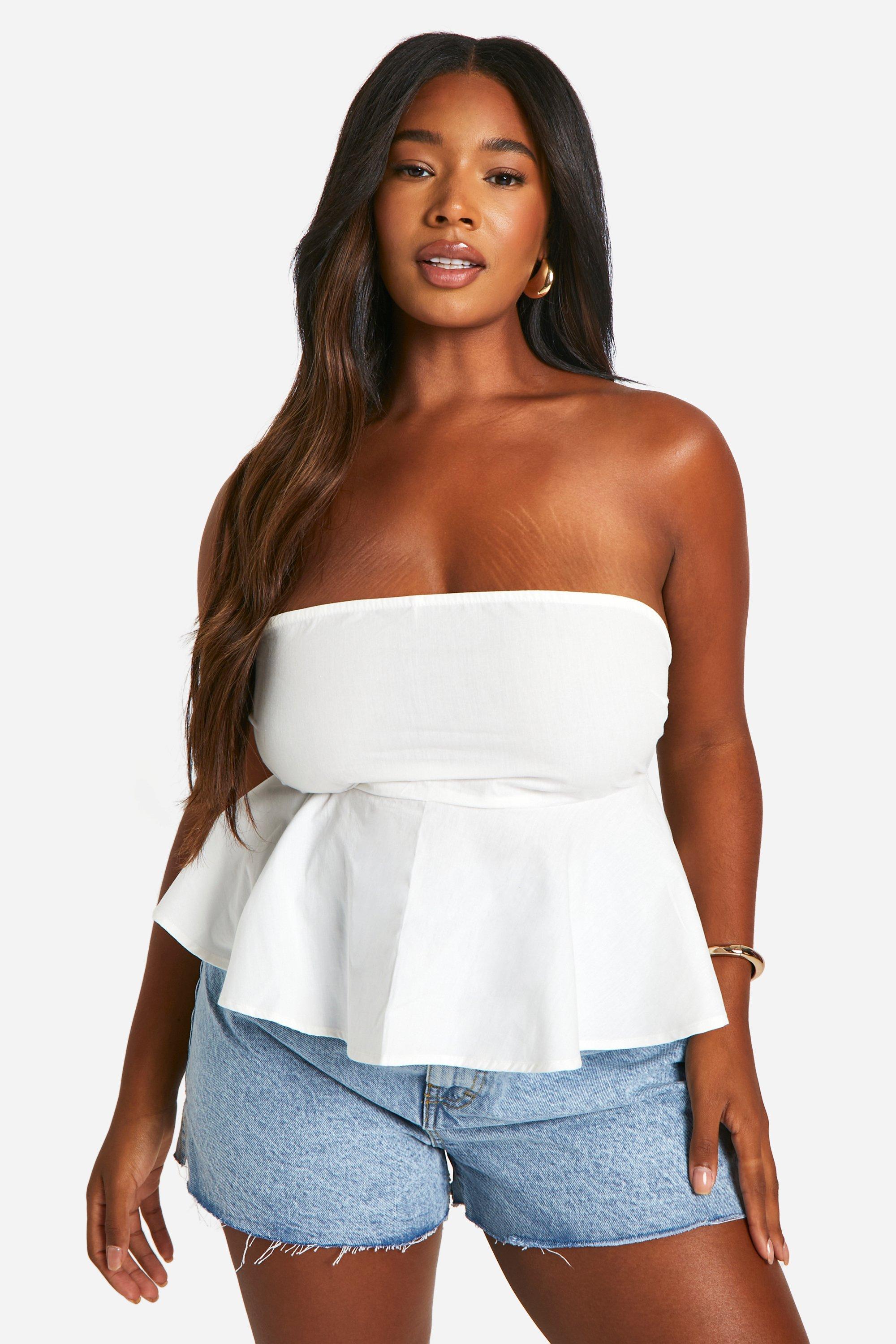 Boohoo Plus Gesmokte Katoenen Poplin Top Met Rug Strik En Rug Strik, White