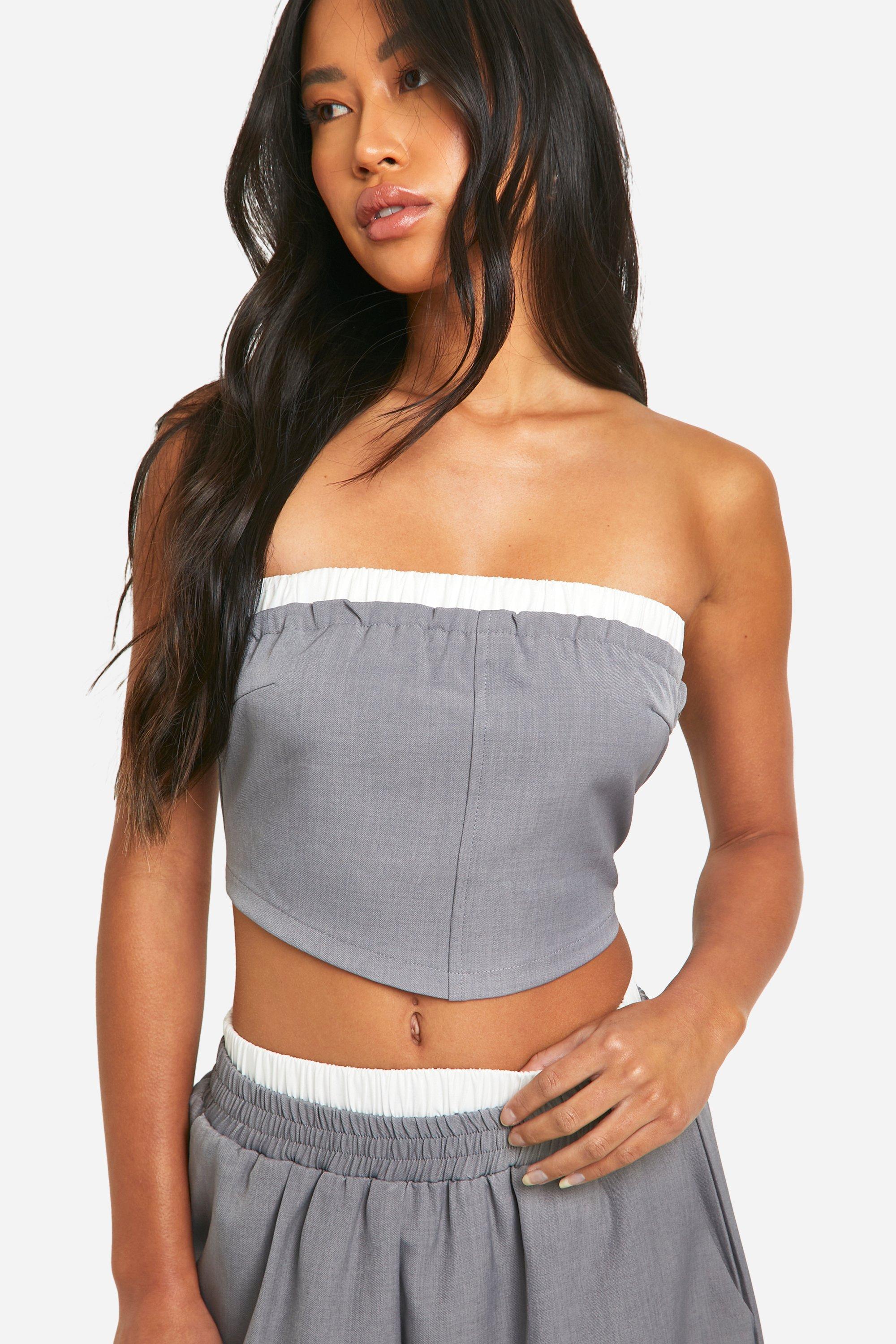 Boohoo Contrasterend Bandeau Korset, Slate Grey