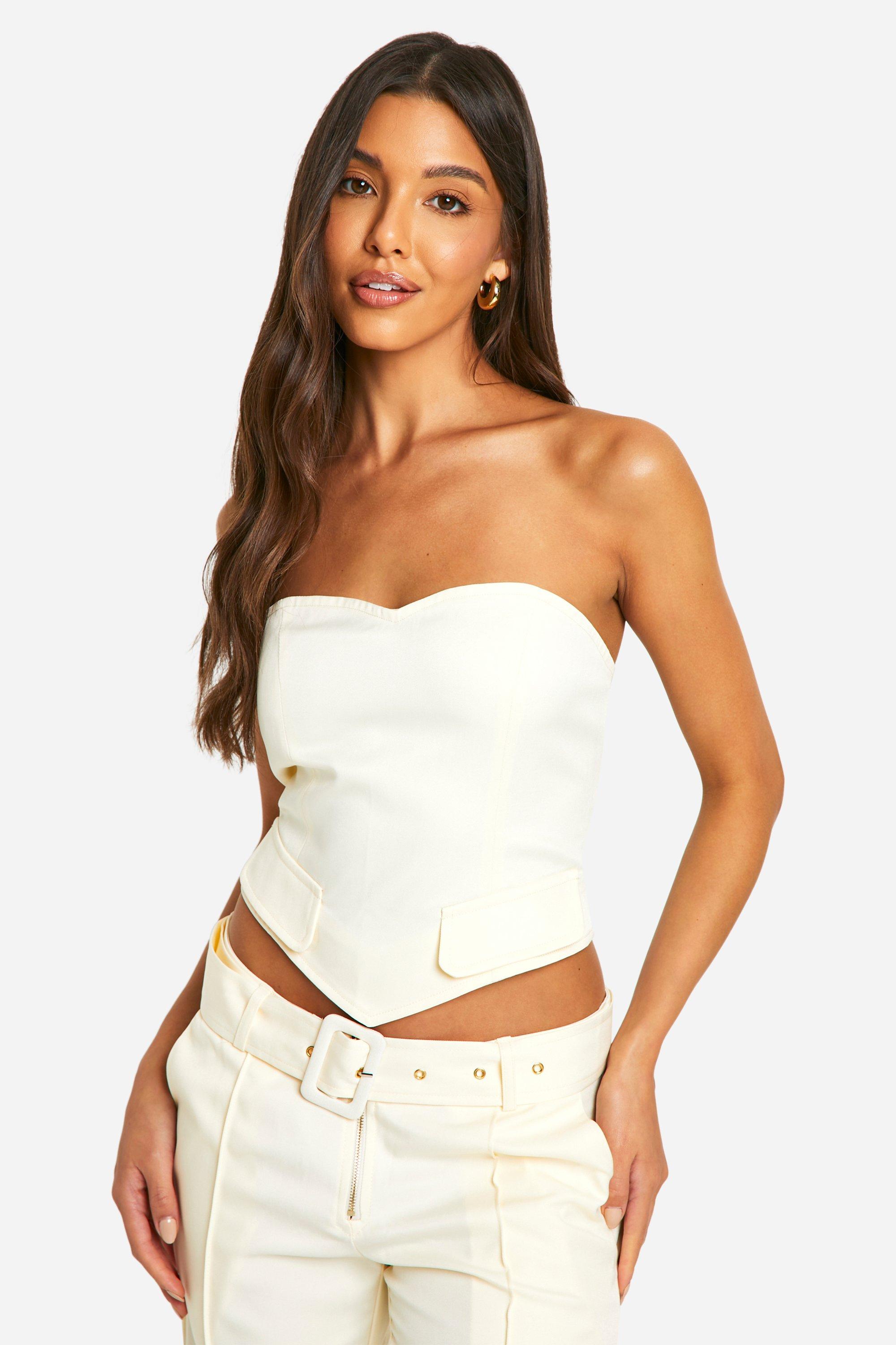 Boohoo Getailleerde Korset Top Met Zak Detail, Ivory