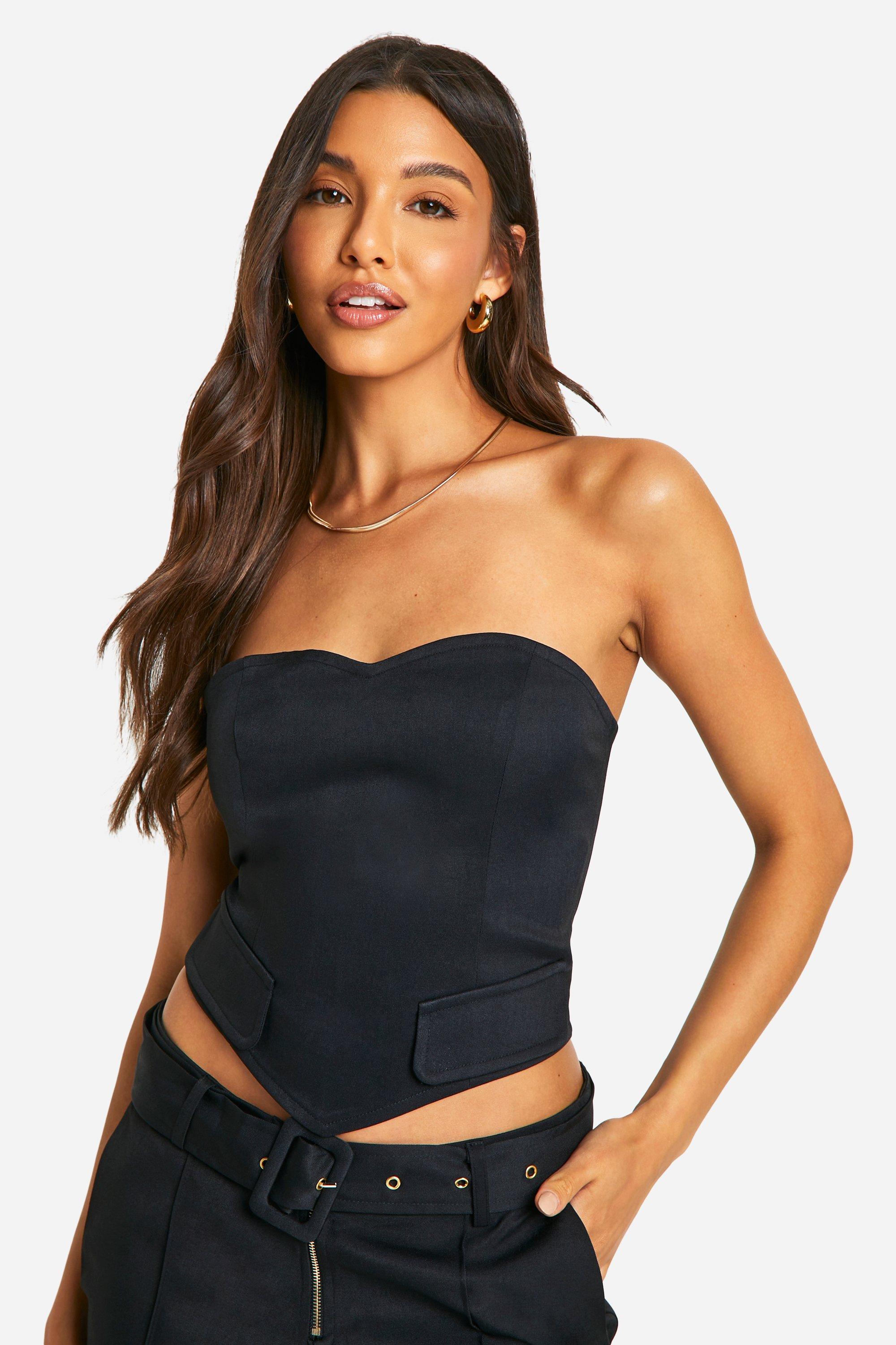 Boohoo Getailleerde Korset Top Met Zak Detail, Black