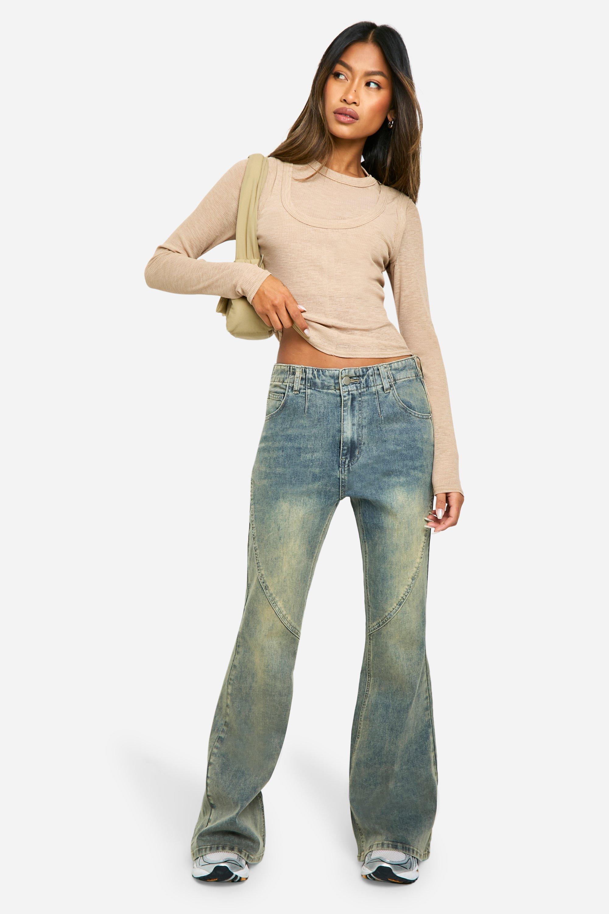 Boohoo Flared Jeans Met Naaddetail, Vintage Wash