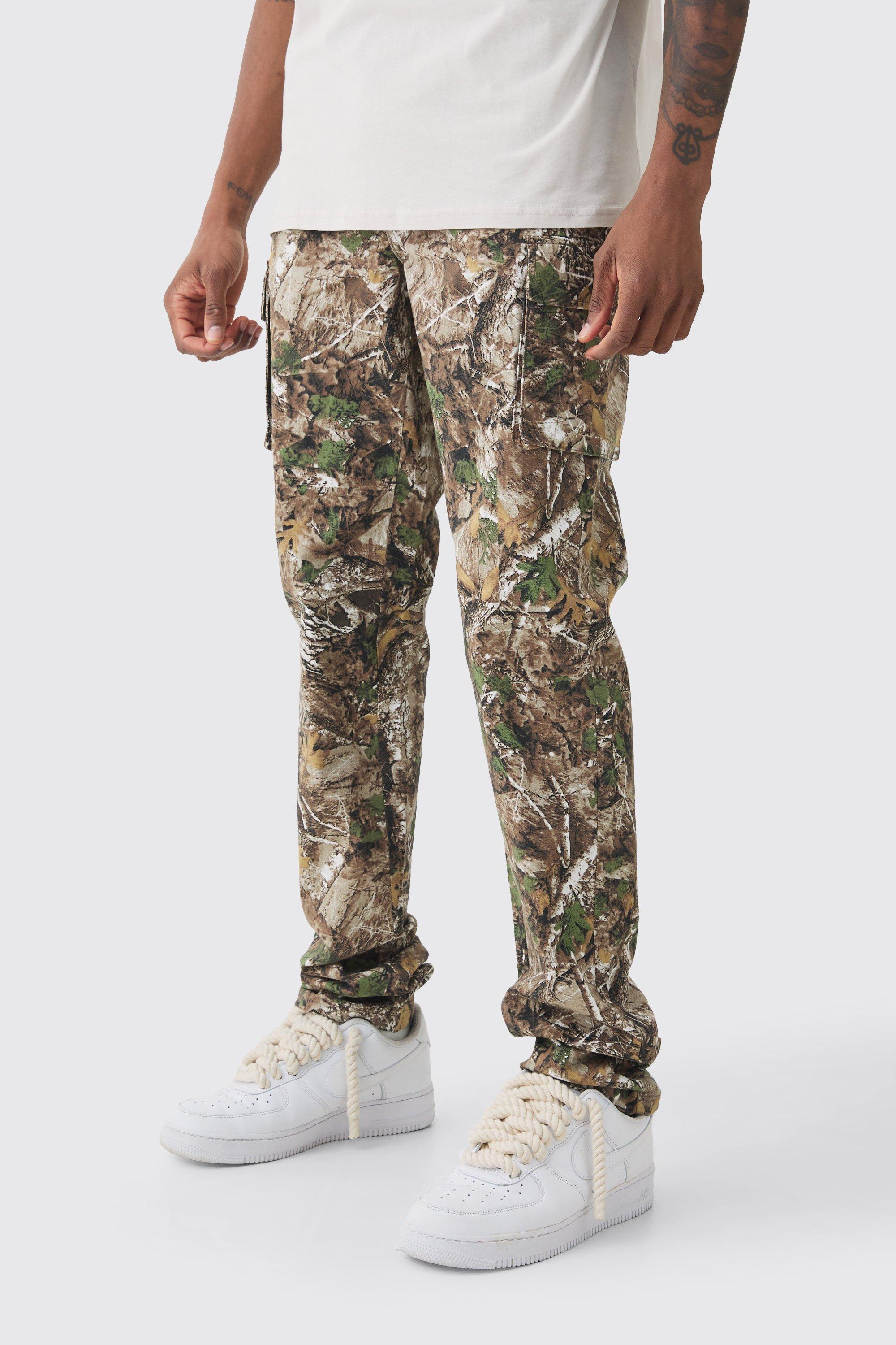 Boohoo Tall Stacked Camo Slim Fit Cargo Broek, Sand