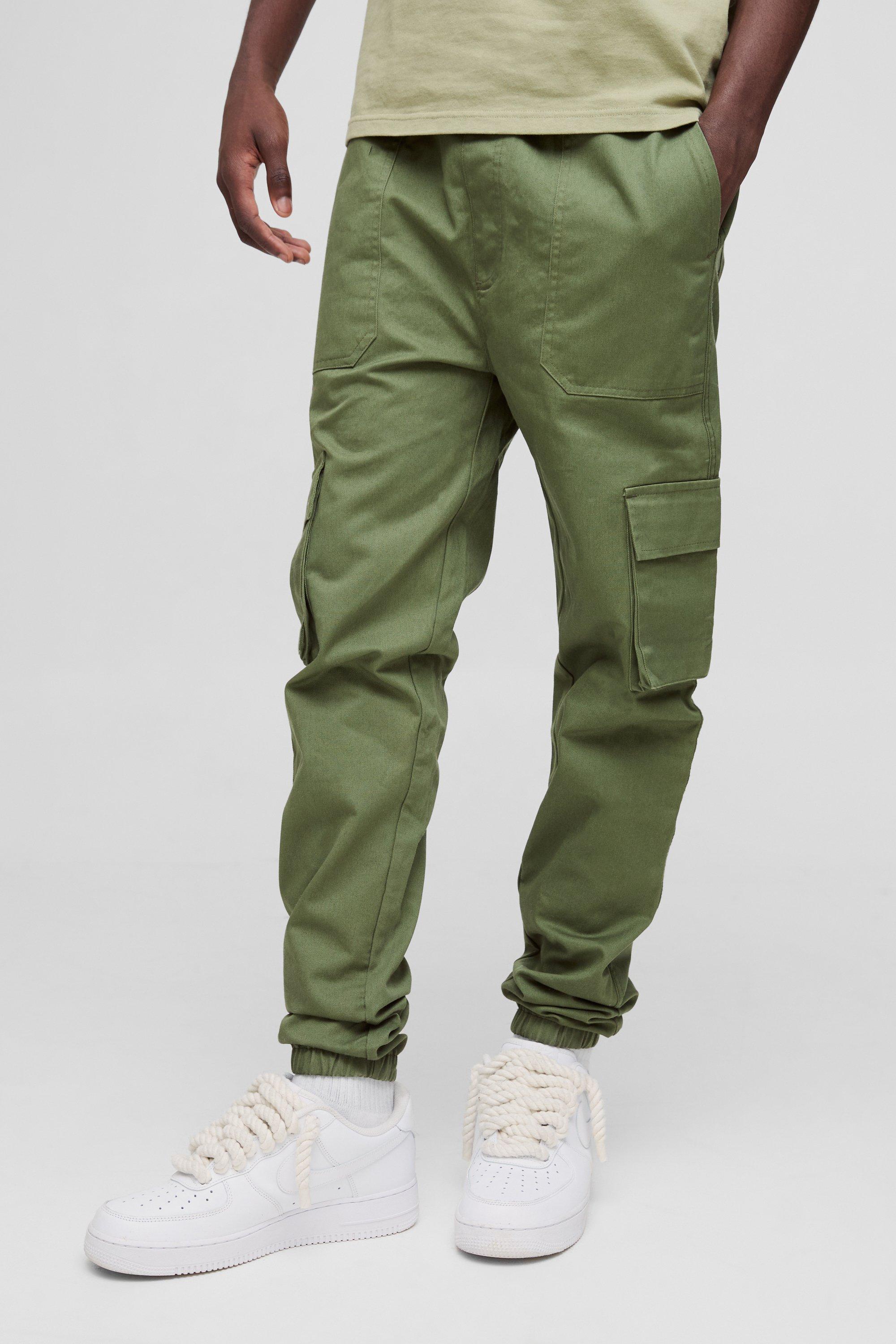 Boohoo Skinny Fit Cargo Broek Met Elastische Taille En Enkel Detail, Khaki