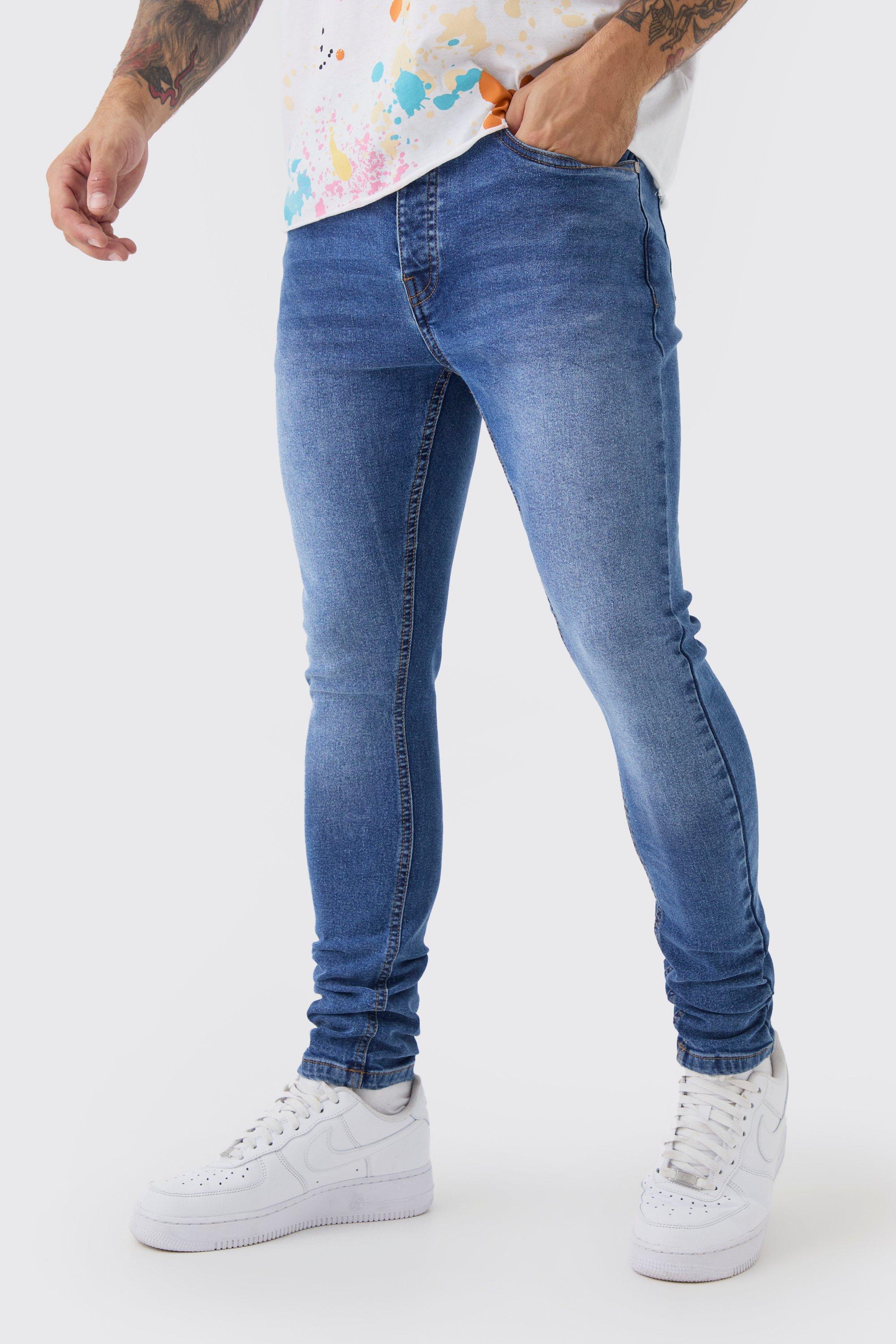 Boohoo Stretch Super Skinny Jeans, Mid Blue