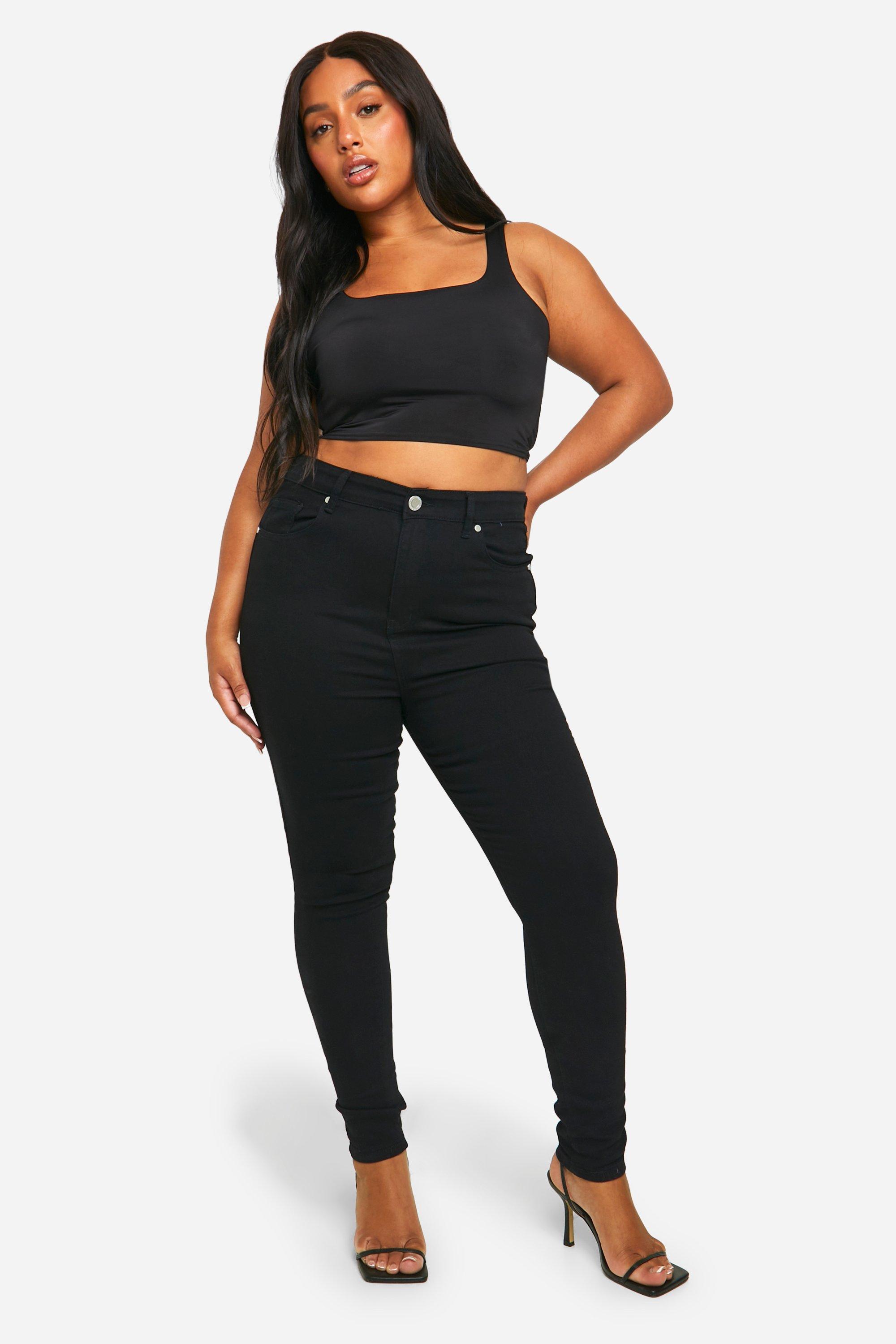 Boohoo Plus Stretch Skinny Fit Spijkerbroek Met 5 Zakken, Black