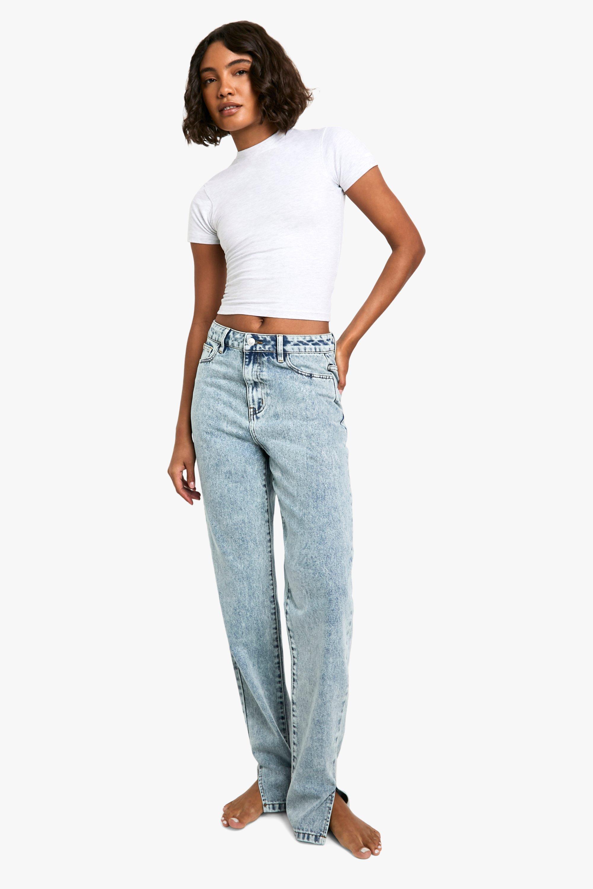 Boohoo Tall Basic Jeans Met Split En Rechte Pijpen, Light Blue