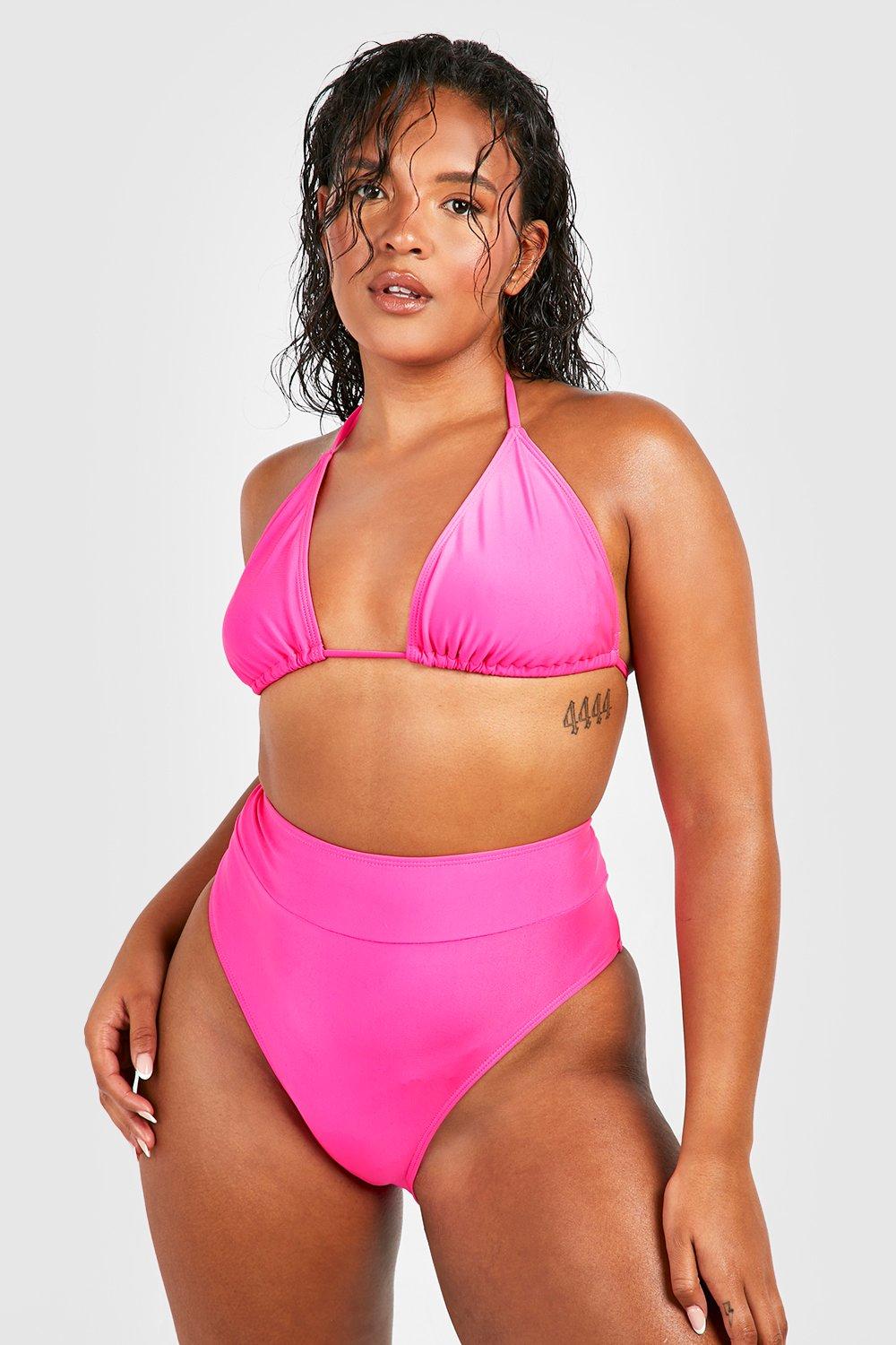 Boohoo Plus Essentials Bikini Broekje Met Hoge Taille, Bright Pink