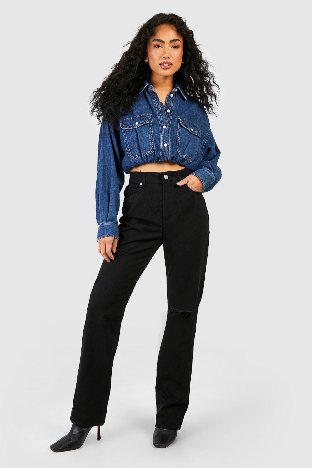 Boohoo Gescheurde Jeans Met Rechte Pijpen, Black