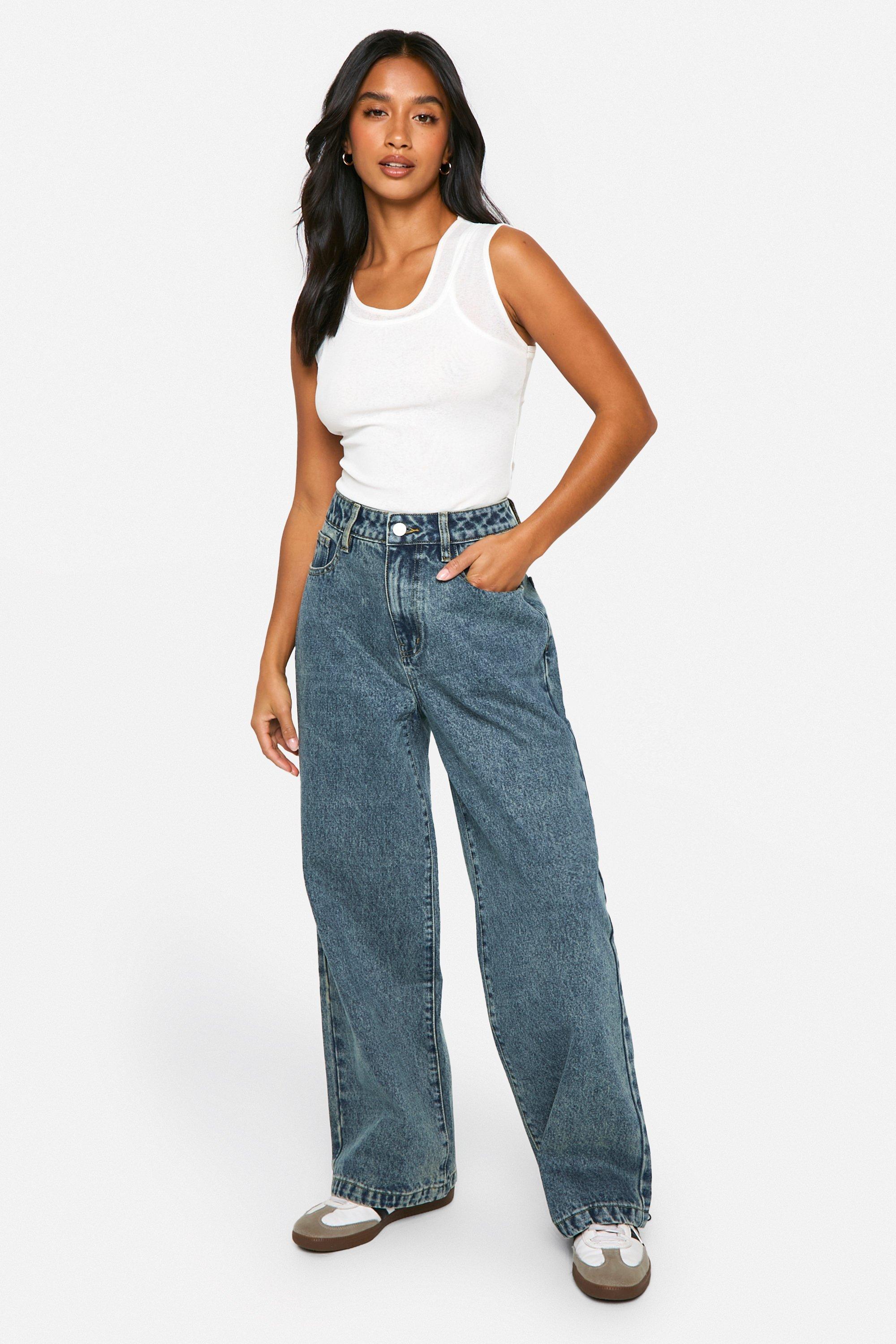 Boohoo Petite Basic Wide Leg Jeans, Vintage Wash