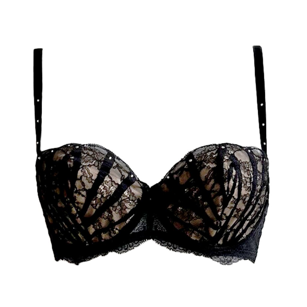 AMBRA Black Swan Balconnet BH zwart met bandjes en kant