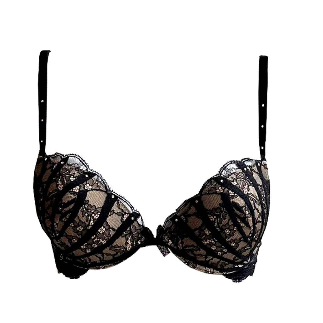 AMBRA lingerie Black Swan Oil push BH zwart met bandjes en kant