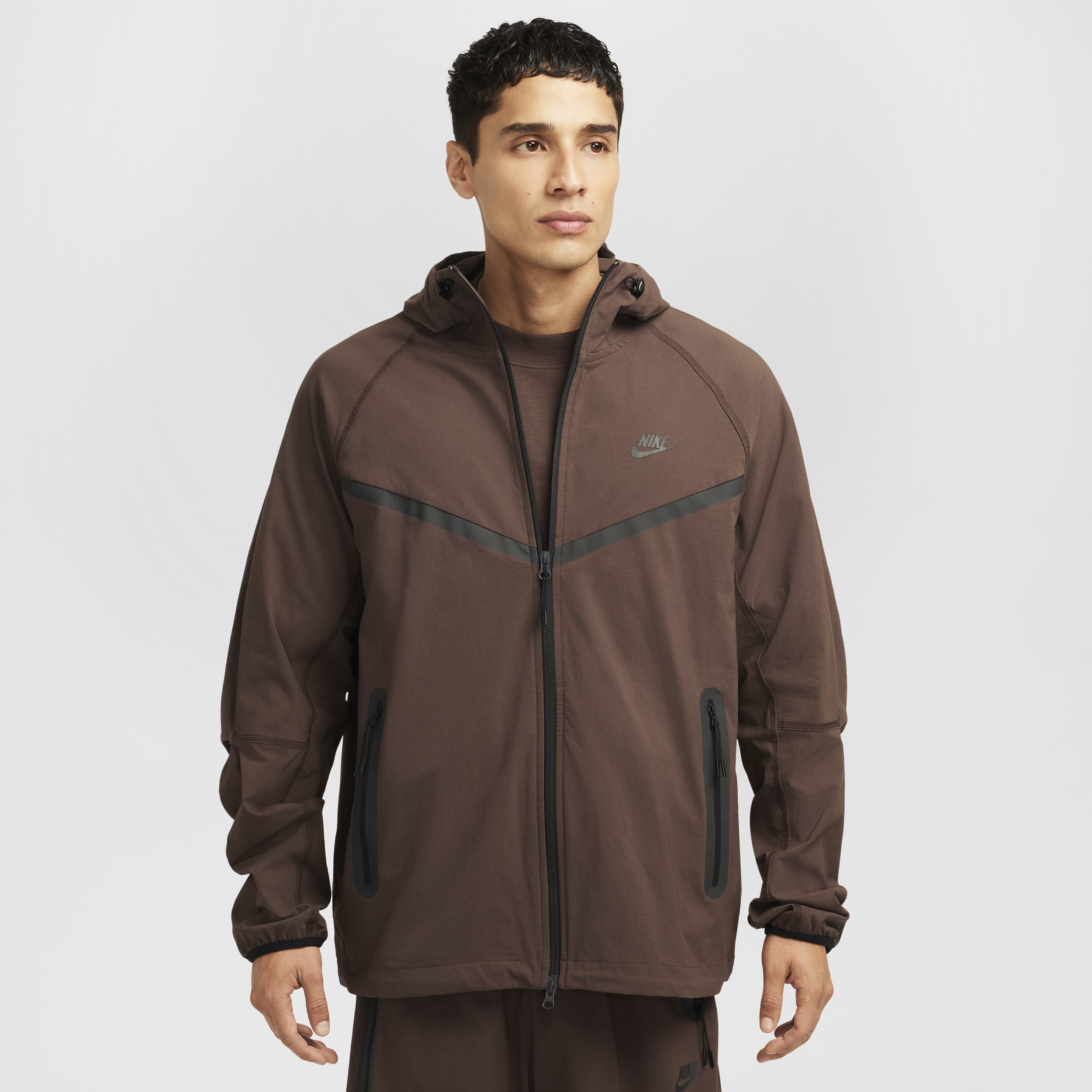 Nike Tech Woven Full Zip Hooded Jacket, Brown