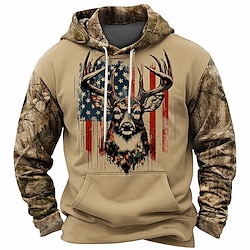 Light in the box Voor heren Amerikaanse Amerikaanse vlag Vaderlandslievend Hoodies Trui met capuchon Sweatshirt met capuchon Capuchon Dagelijks 3D-afdrukken Buitensporten Vakantie Streetwear Bruin Licht Grijs