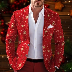 Light in the box Voor heren Kerstblazer Blazer Prestatie Kerstmis Cocktailparty Modieus Casual Lente Herfst Polyester Ster Knop Zak Comfortabel Enkele rij knopen Blazer Rood