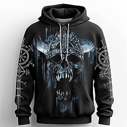 Light in the box Voor heren Doodskoppen Hoodies Sweatshirt Overkleding Sweatshirt met capuchon Strakke ronde hals Modieus 3D-afdrukken Feest Feestdagen Streetwear Zwart blauw Trekkoord Herfst Winter Ontwerper