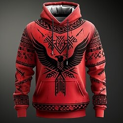 Light in the box Voor heren Viking Hoodies Sweatshirt Overkleding Sweatshirt met capuchon Strakke ronde hals Modieus 3D-afdrukken Feest Feestdagen Streetwear Rood Trekkoord Herfst Winter Ontwerper