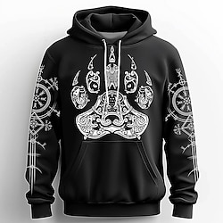 Light in the box Voor heren Voetafdruk / Poot Viking Hoodies Sweatshirt Overkleding Sweatshirt met capuchon Strakke ronde hals Modieus 3D-afdrukken Feest Feestdagen Streetwear Zwart blauw Trekkoord Herfst Winter