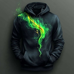 Light in the box Voor heren Vlam Hoodies Sweatshirt Overkleding Sweatshirt met capuchon Strakke ronde hals Modieus 3D-afdrukken Feest Feestdagen Streetwear Zwart Trekkoord Herfst Winter Ontwerper