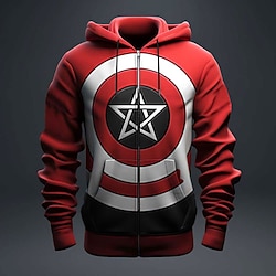 Light in the box Voor heren Amerikaanse Amerikaanse vlag Hoodies Trui met capuchon Sweatshirt met capuchon Capuchon Modieus 3D-afdrukken Vakantie Uitgaan Streetwear Rood Vetoketju Trekkoord Herfst Winter Ontwerper