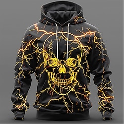 Light in the box Voor heren Doodskoppen Hoodies Sweatshirt Overkleding Sweatshirt met capuchon Strakke ronde hals Modieus 3D-afdrukken Feest Feestdagen Streetwear Geel Paars Trekkoord Herfst Winter Ontwerper